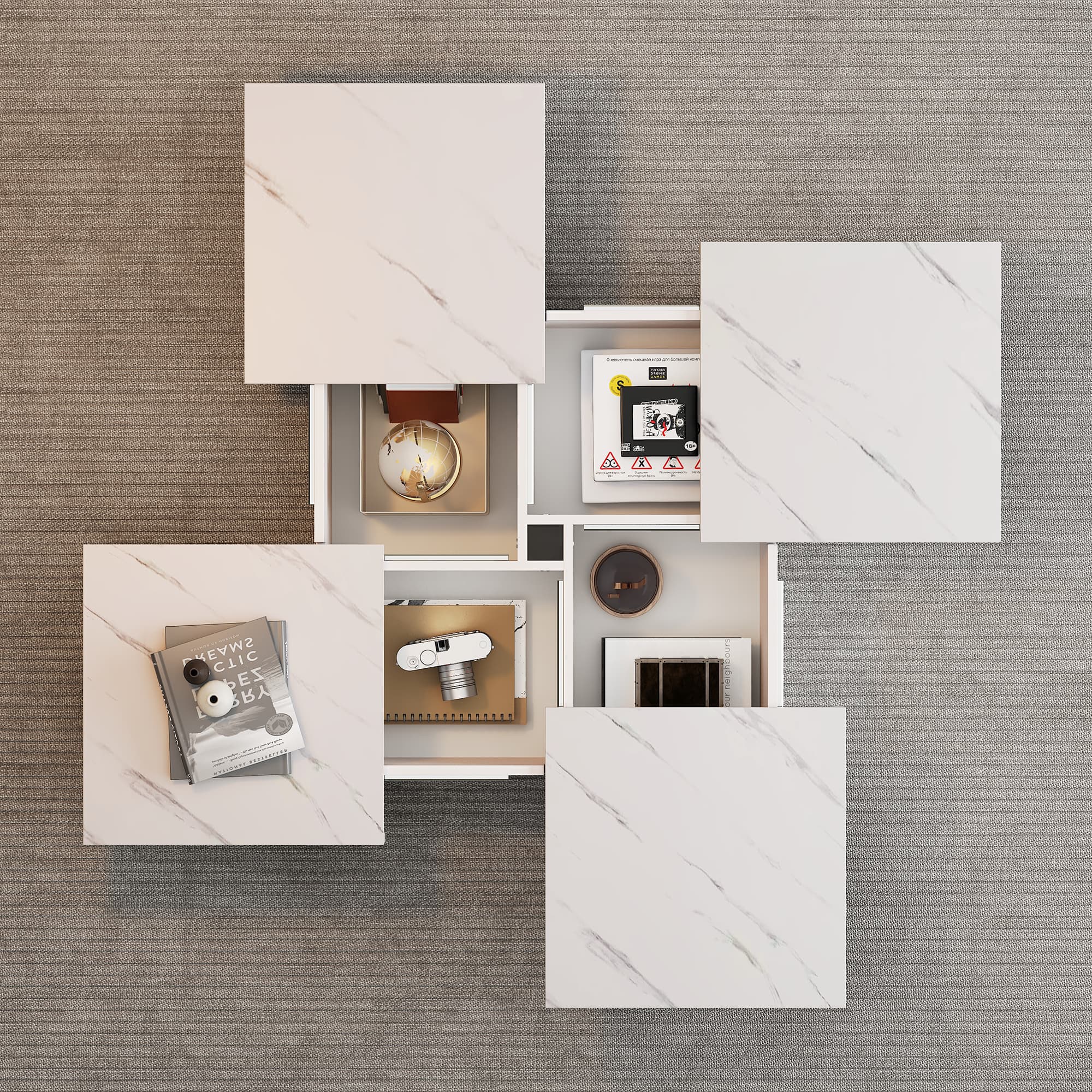 Modern White Marble-Effect Coffee Table with Sliding Top Storage - image 3