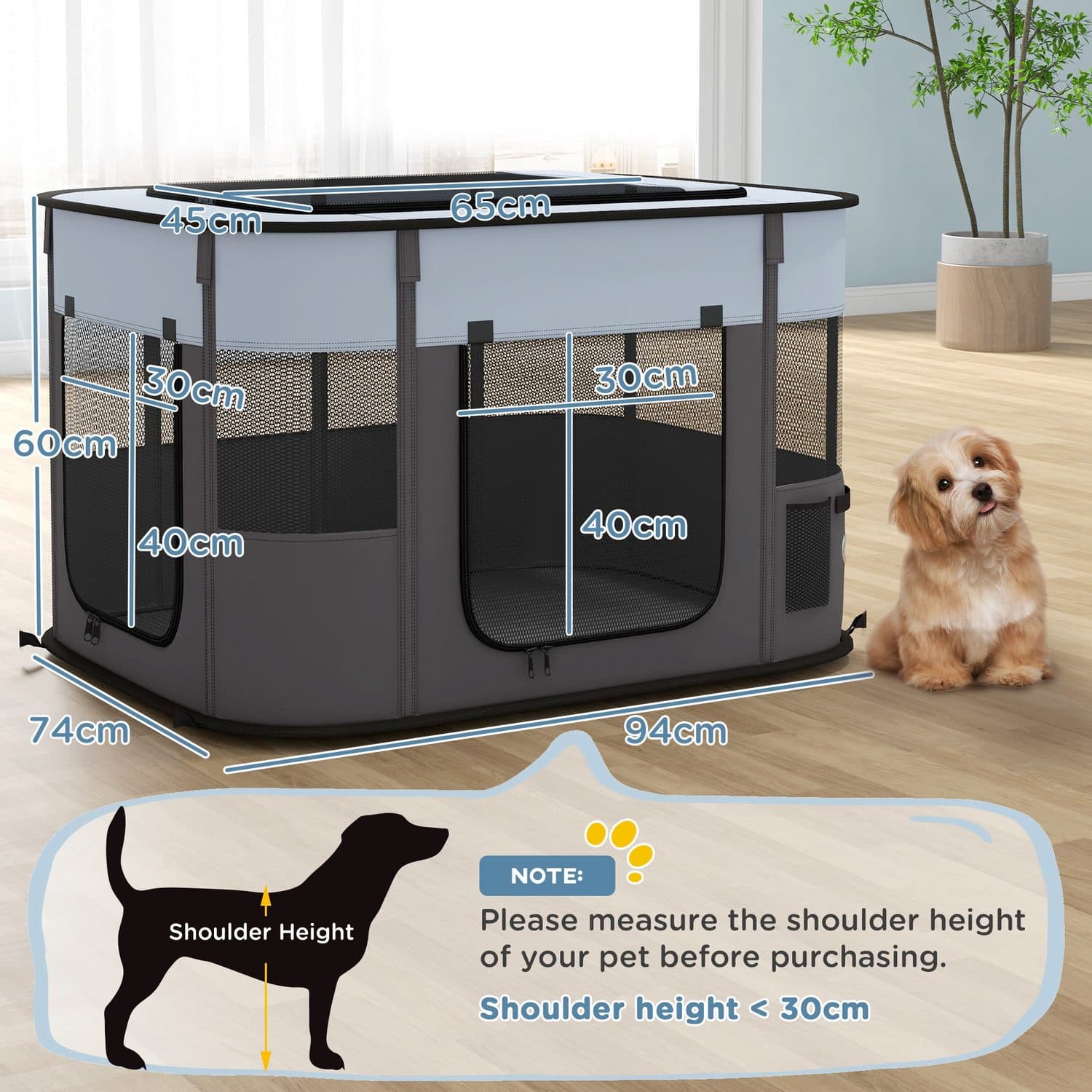 Foldable Dog Pen with Mesh Windows & Carry Bag - image 1
