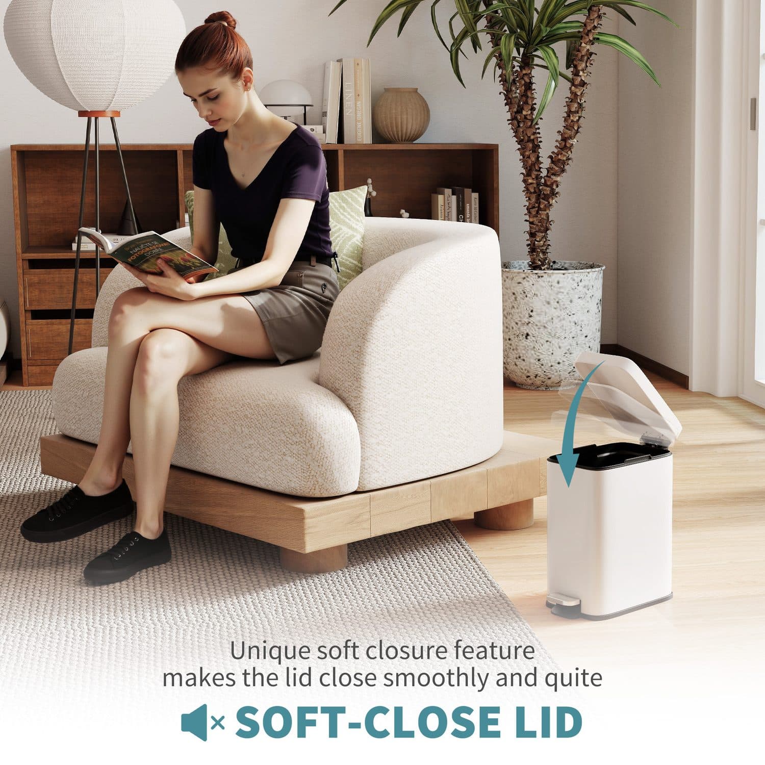 5-Litre Rectangular Steel Pedal Bin in White - image 4
