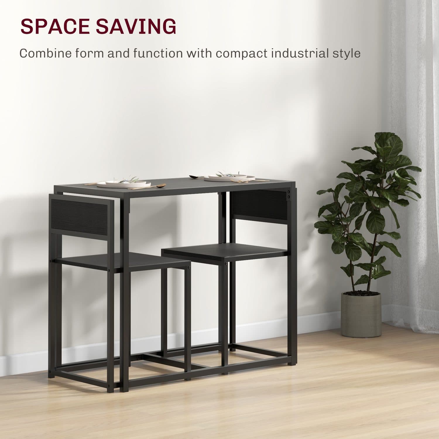 A compact dining set for two with a black steel frame and MDF panels - image 3