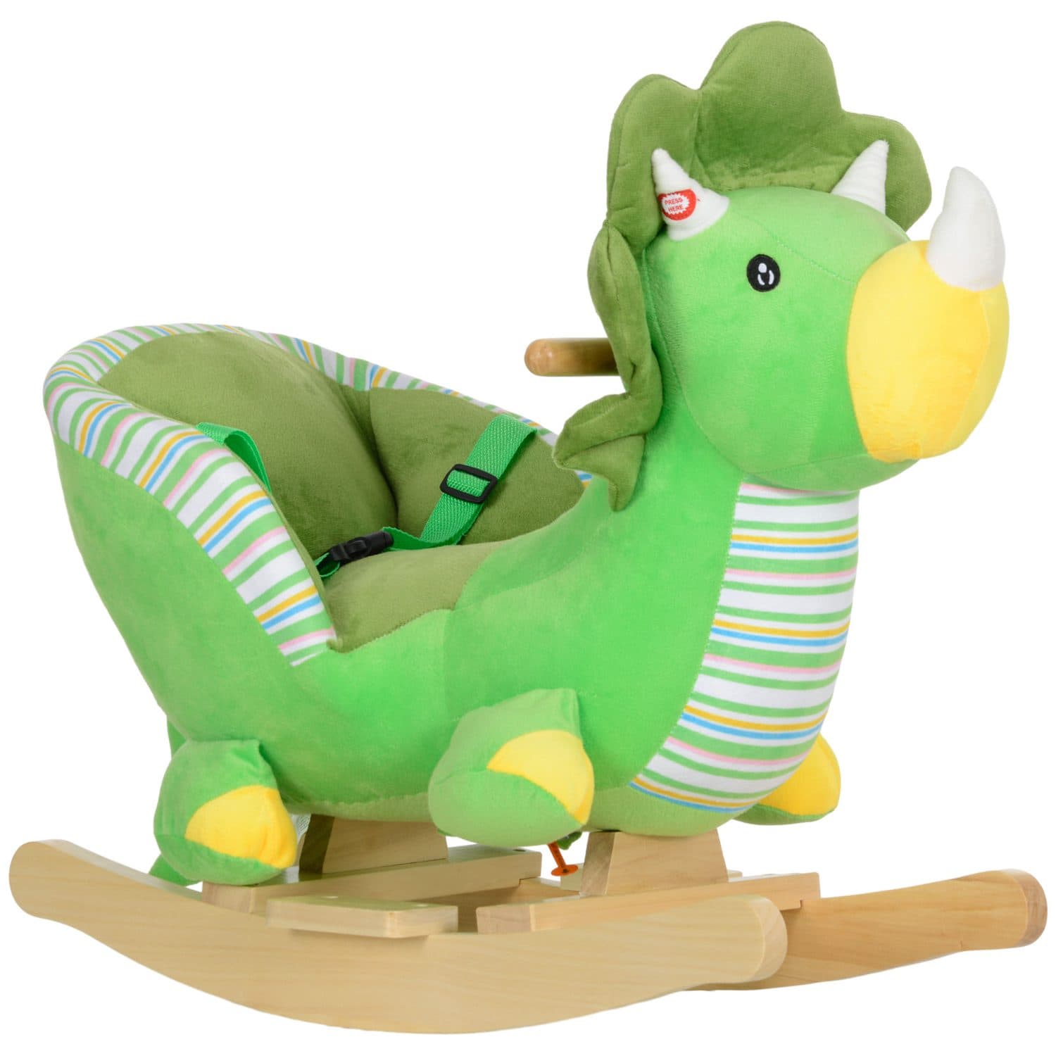 Plush Triceratops Rocking Toy with Animal Sounds for Toddlers - Green
