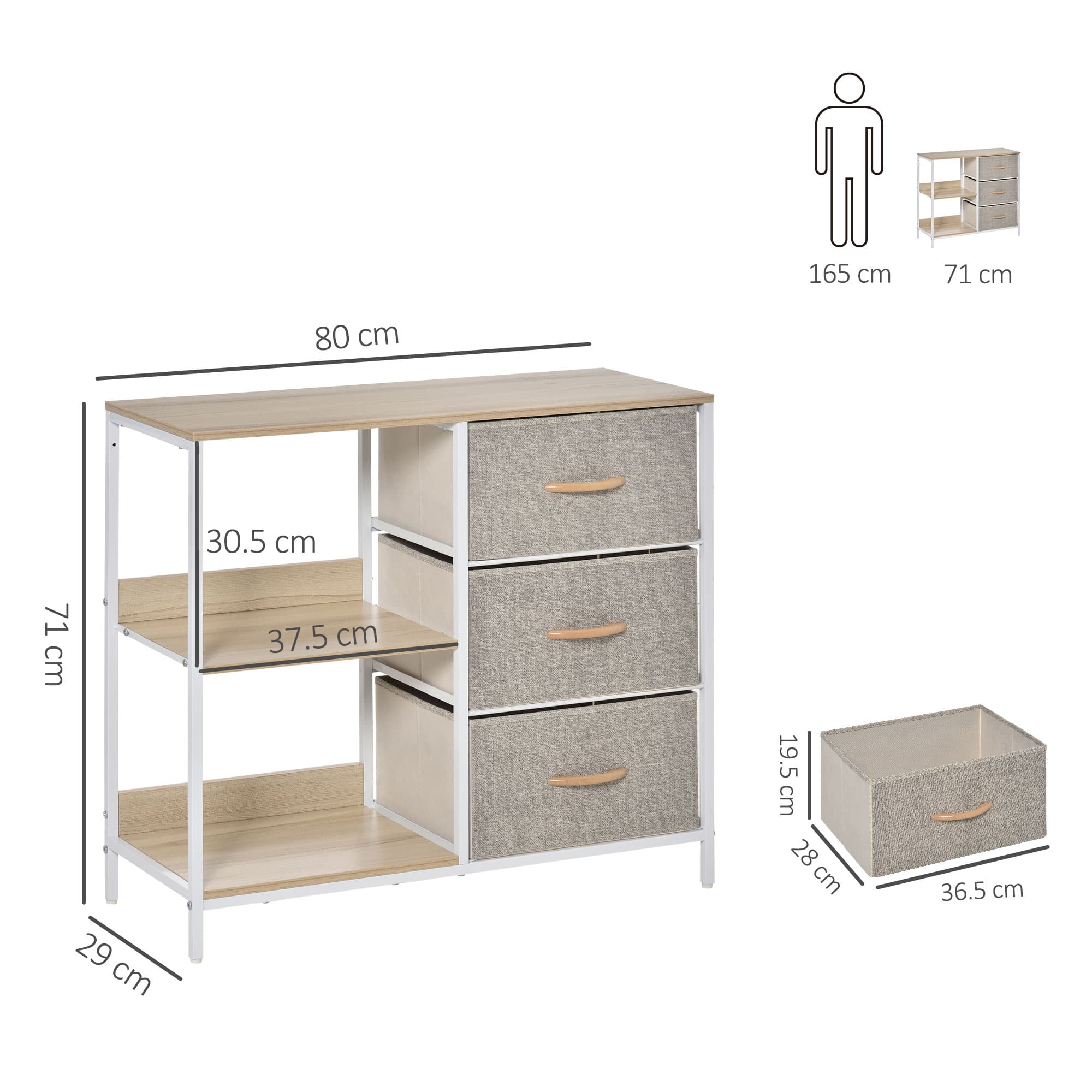 Storage Unit with 3 Fabric Drawers and Open Shelves - image 1