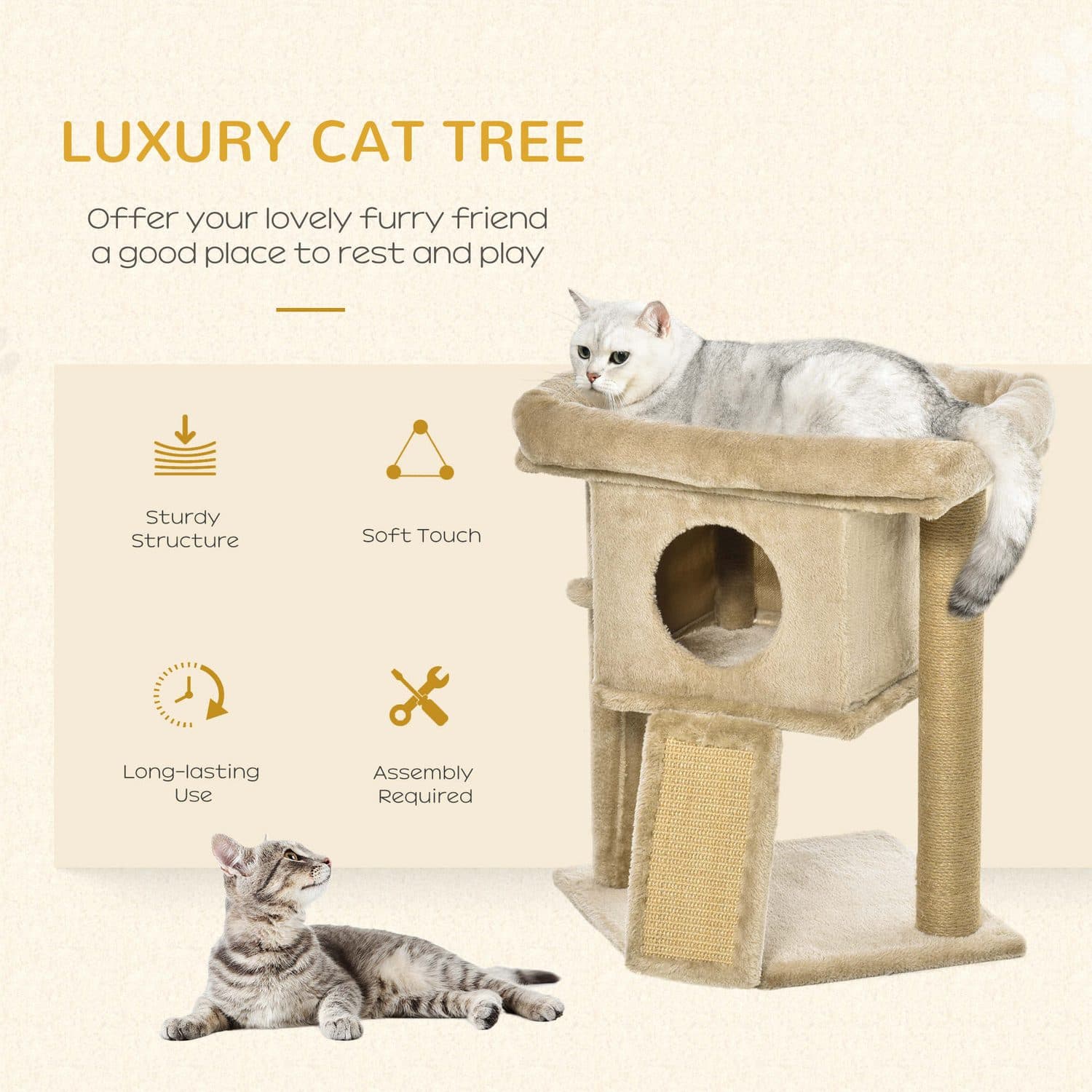 PawHut Cat Tree Tower for Climbing, Scratching and Play - image 3