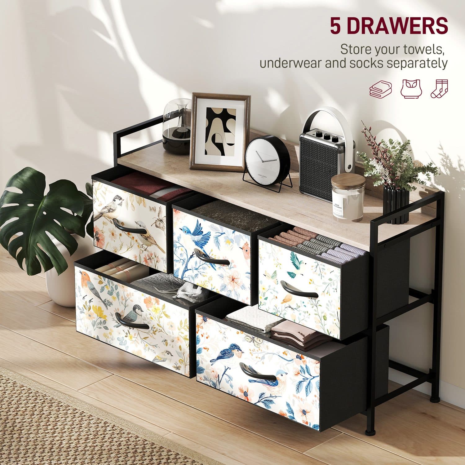 White 5-Drawer Chest with Patterned Detail - image 2