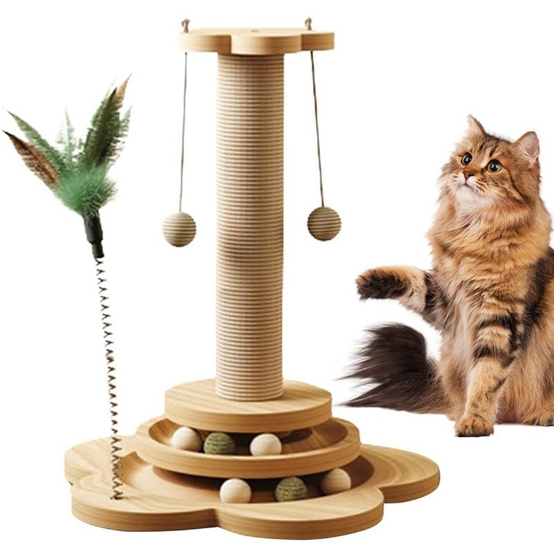 Solid Wood Cat Turntable with Scratching Post and Ball - image 8