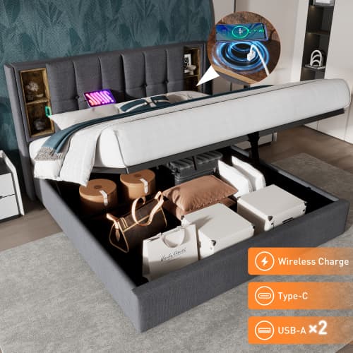 Upholstered King Size Ottoman Bed with Smart Headboard - image 4