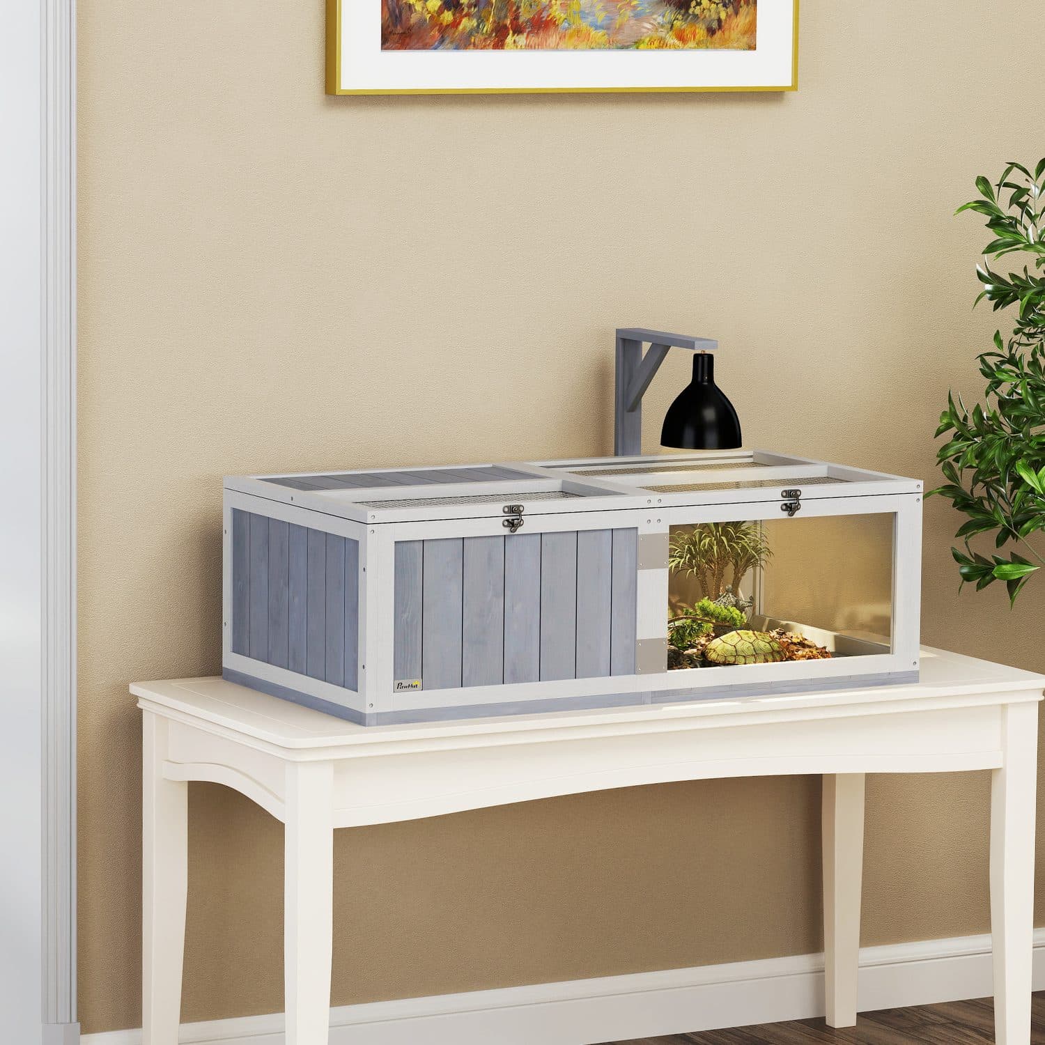 PawHut Two-Room Wooden Tortoise and Reptile House - image 5