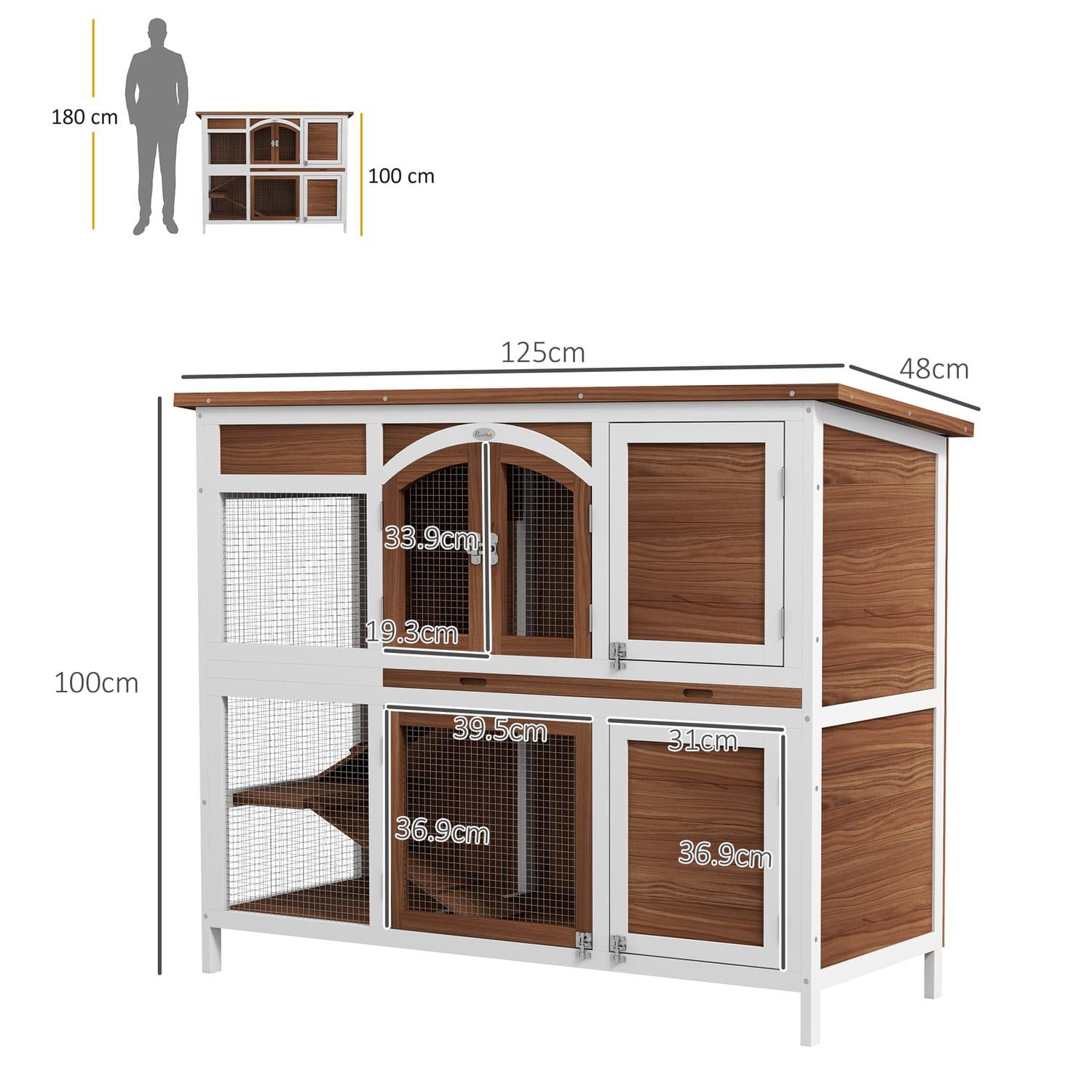 PawHut Two-Tier Wooden Pet Hutch with Openable Roof - image 5
