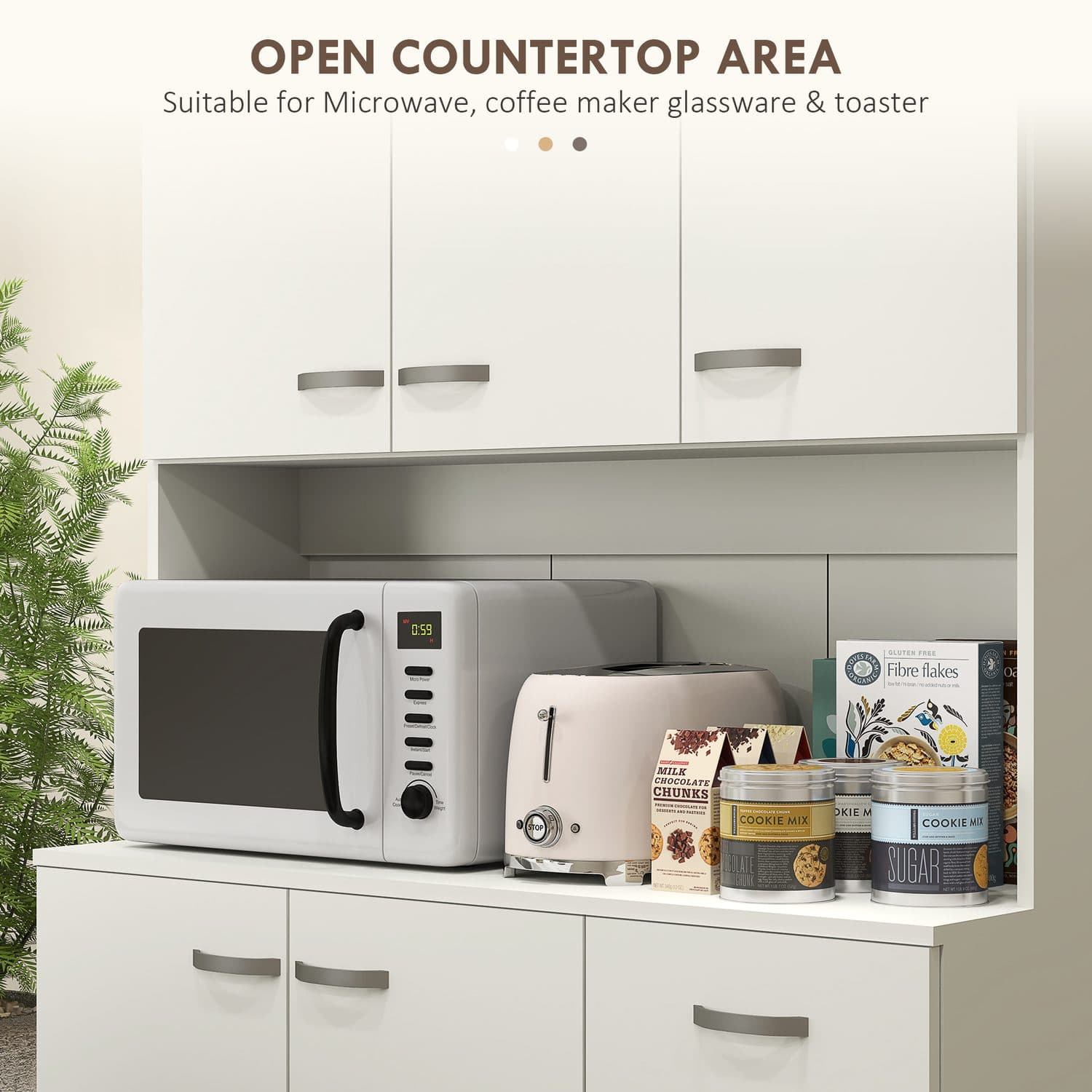 A tall white pantry cabinet with open hutch and generous storage - image 2
