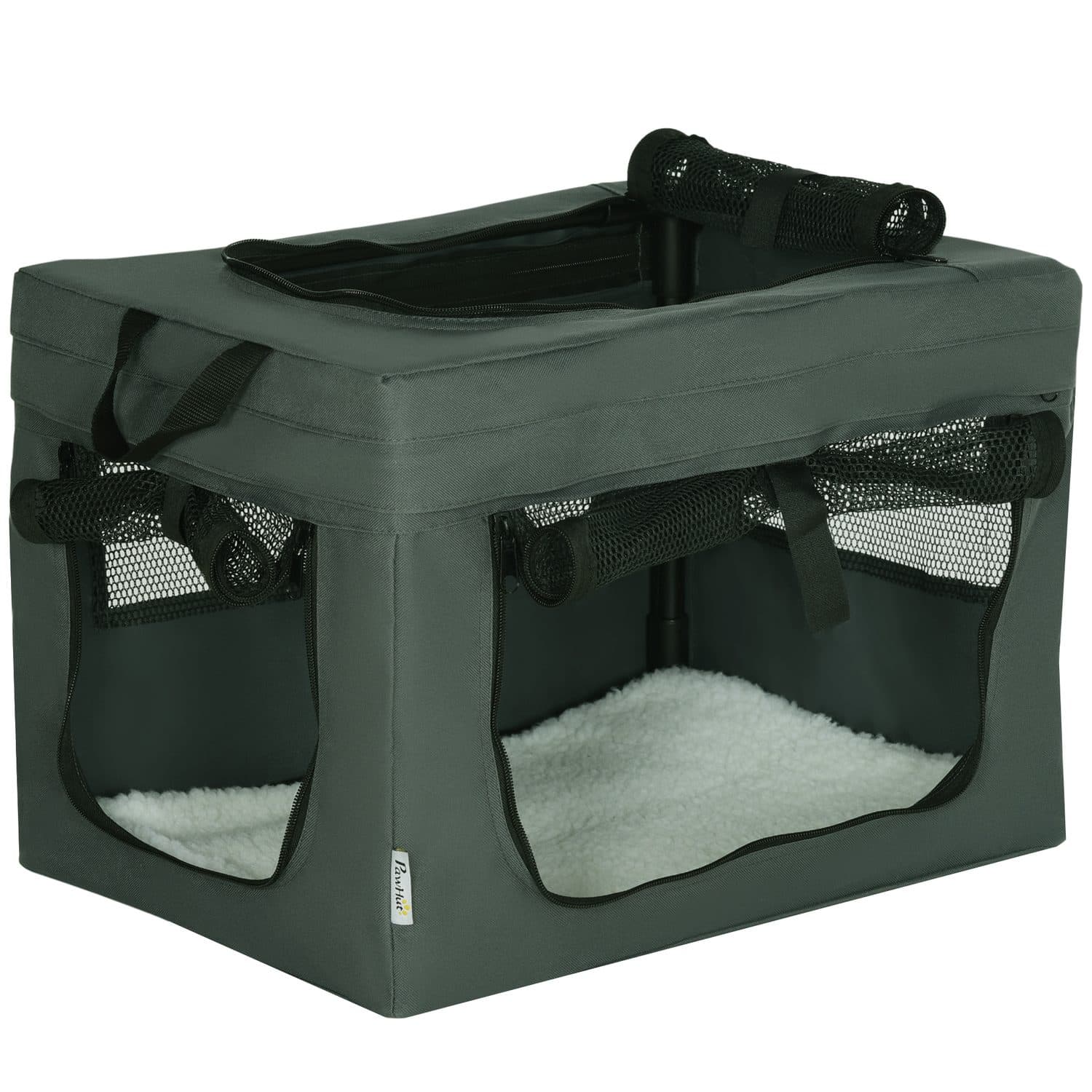 Foldable Soft Dog Carrier With Fleece Cushion, Dark Grey - Grey