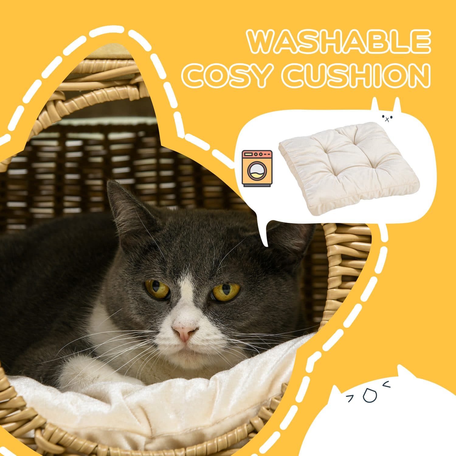 PawHut Elevated Wicker Cat House, Light Brown - image 1
