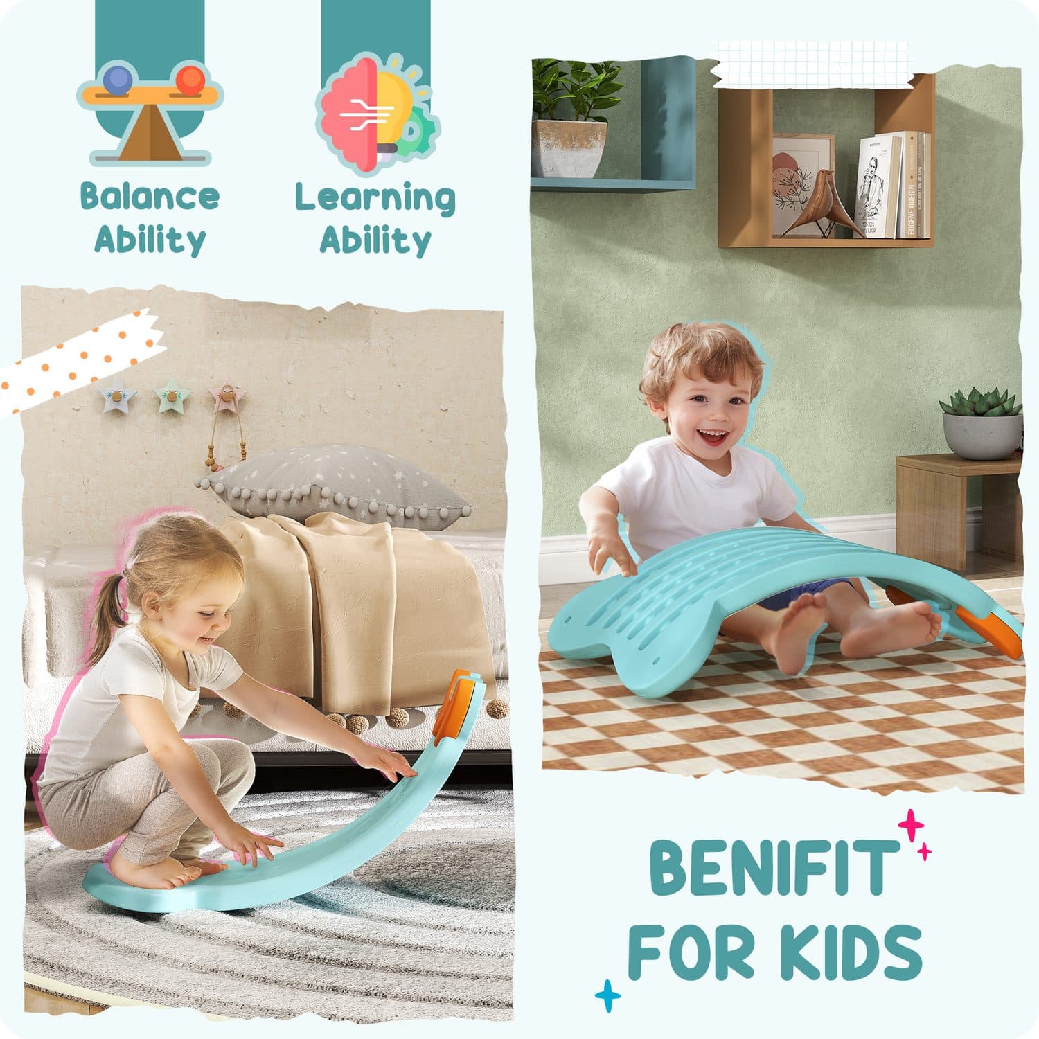 Rocking Balance Board for Toddlers and Children, Blue - image 2