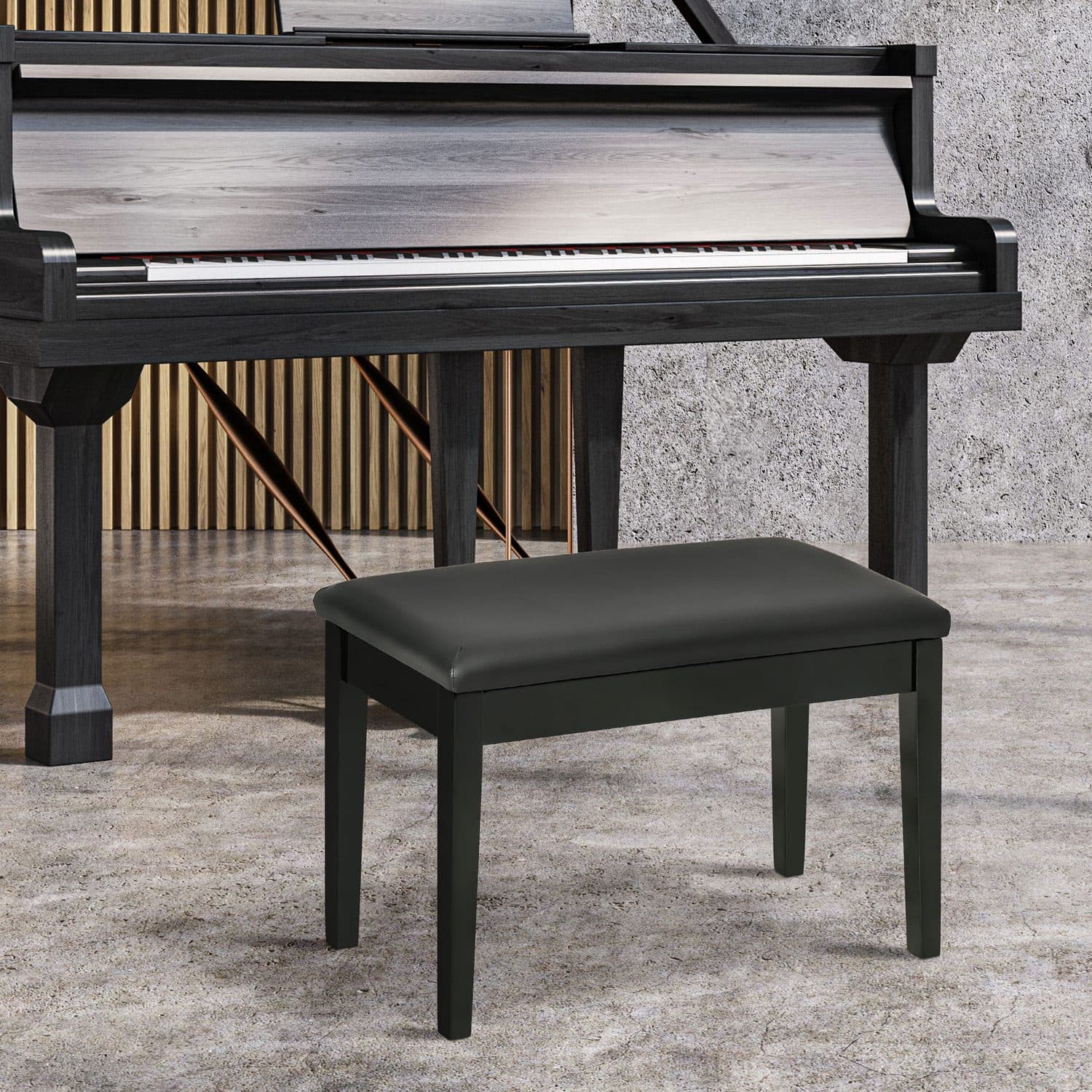 Classic Black Padded Piano Bench with Hidden Music Storage - image 3