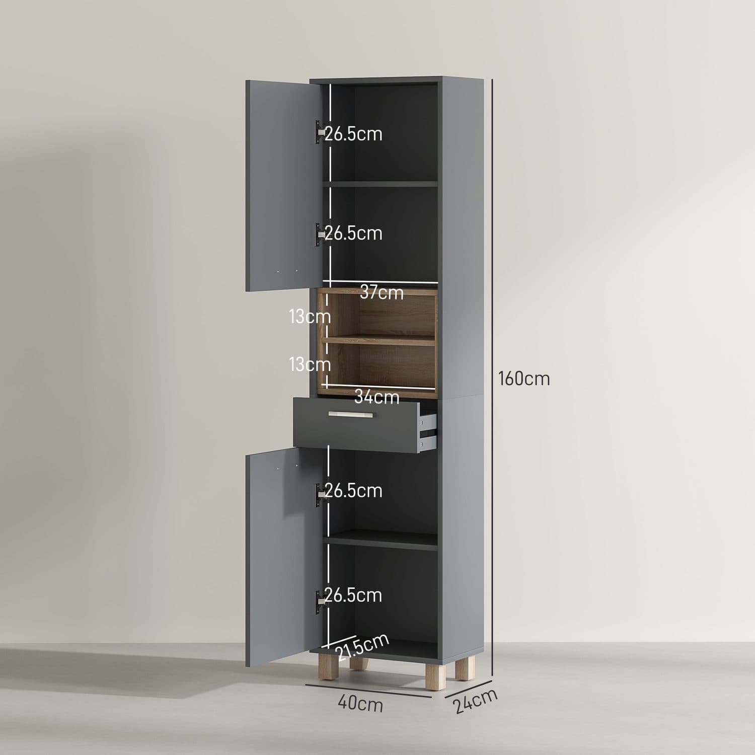 Tall Matte Grey Bathroom Cabinet - image 3