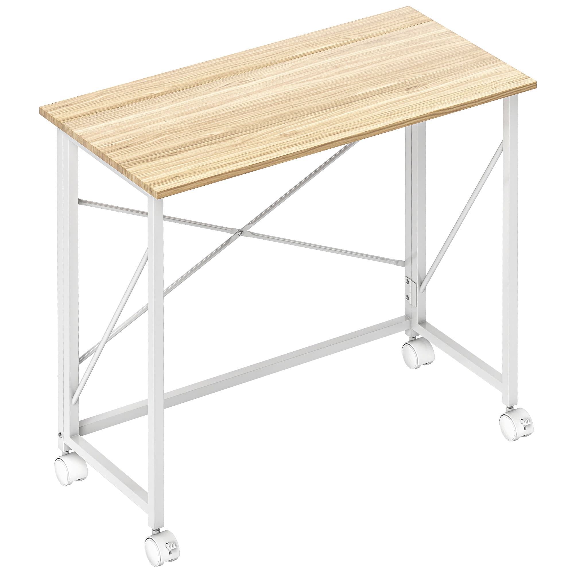 A Folding Desk on Wheels That Tucks Away When You Don't Need It - Natural wood finish