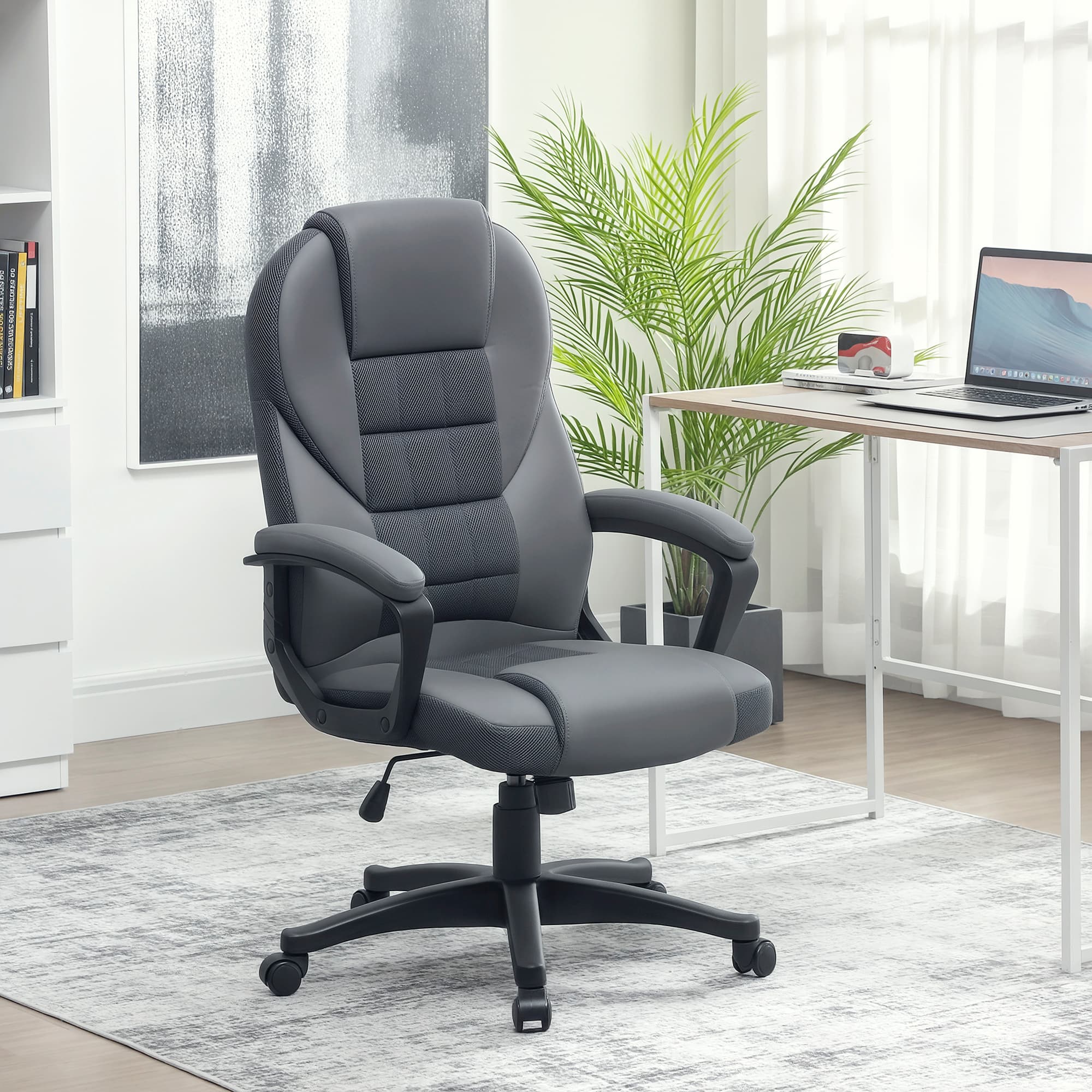 Grey High-Back Office Chair with Breathable Mesh Inserts - image 4