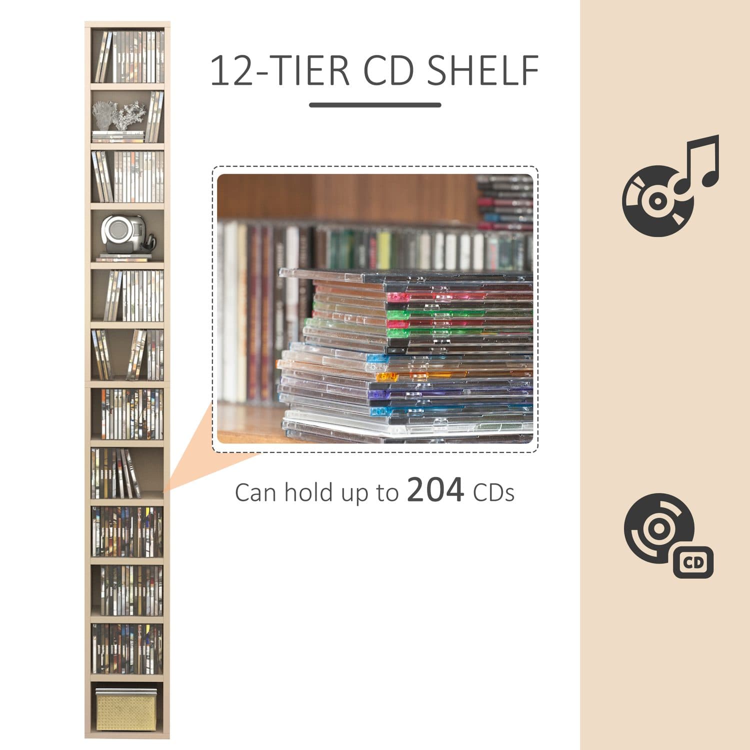 Tall Slim 204-CD Media Storage Tower in Oak Tone - image 4