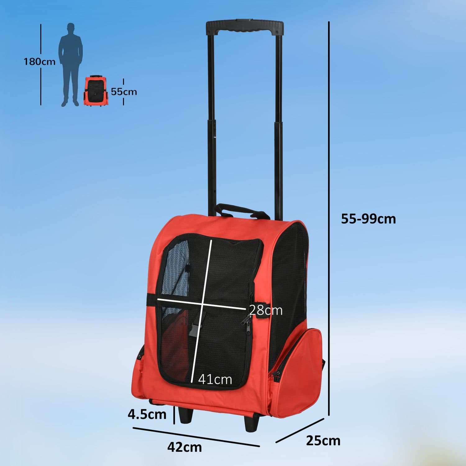 PawHut 2-in-1 Pet Carrier Backpack with Wheels - image 2