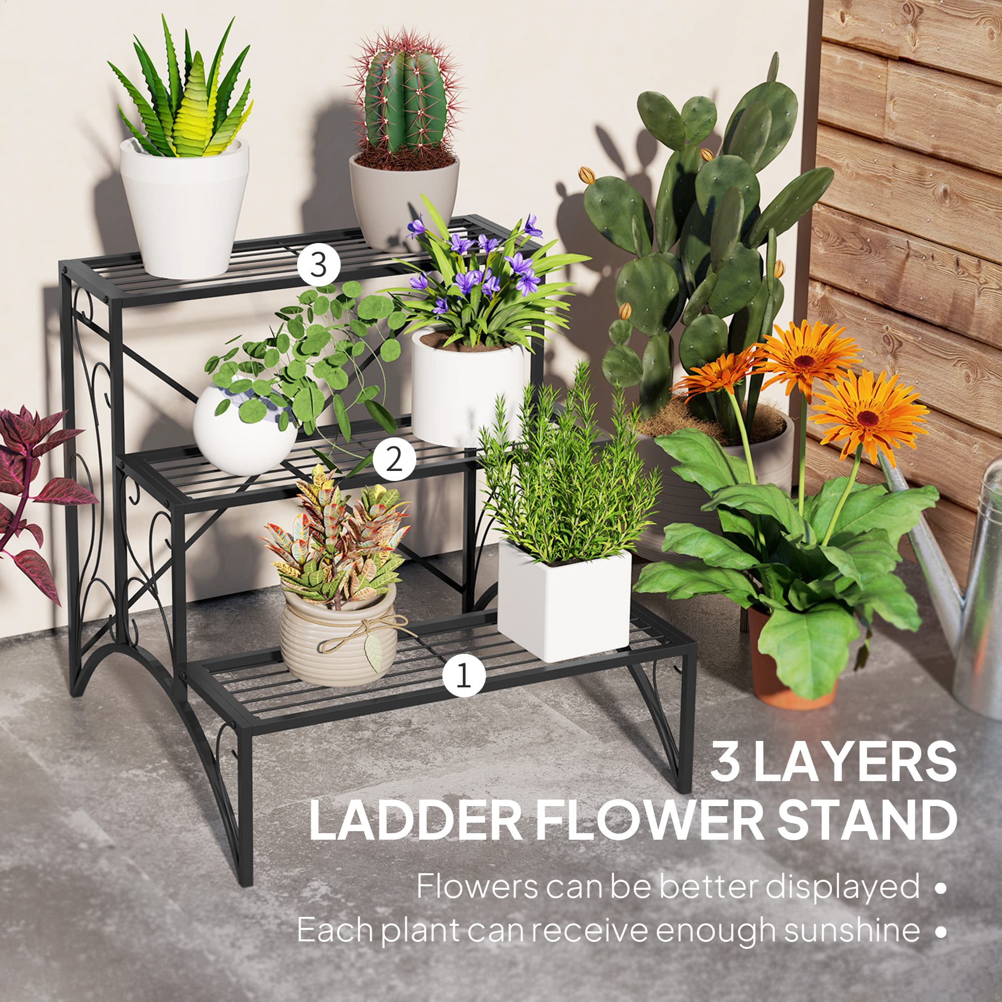 Three-Tier Black Metal Plant Stand for Pots - image 2