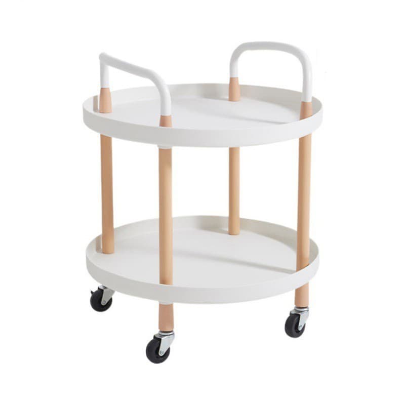 Round Two-Tier Trolley on Castors with Natural Wood Legs - image 6