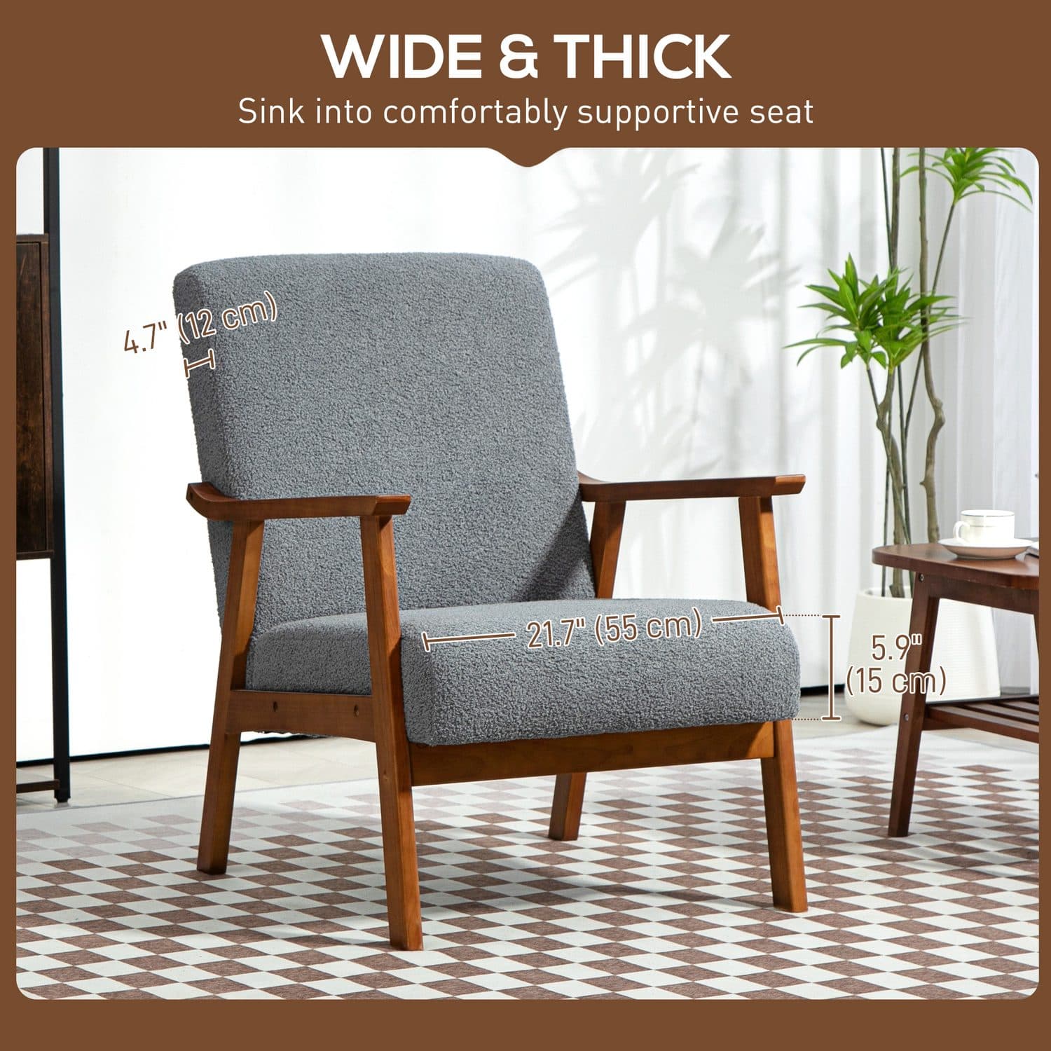 Grey Boucle Accent Chair with Solid Wooden Frame - image 2
