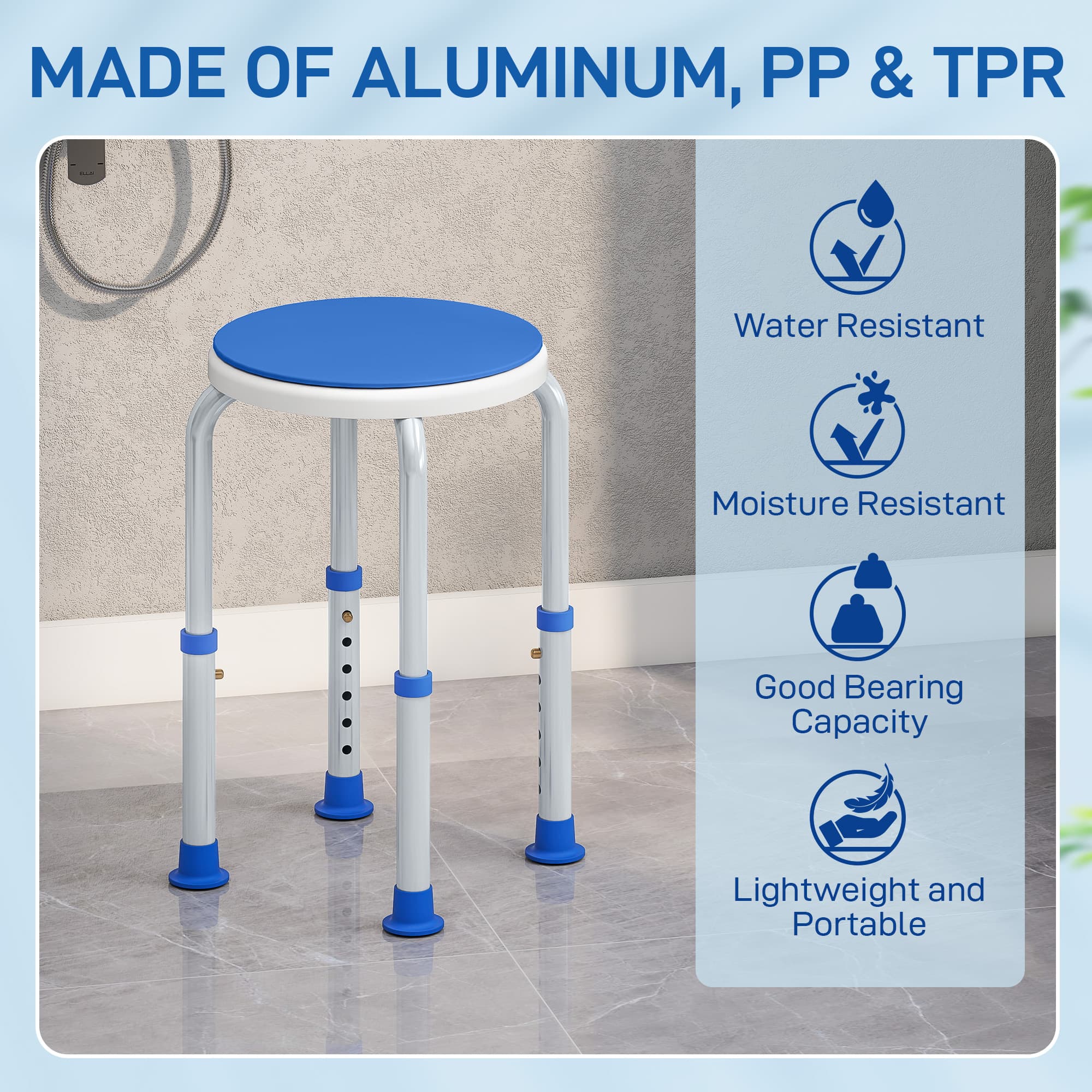 Blue 360 Swivel Shower Chair for Safer Bathing - image 2