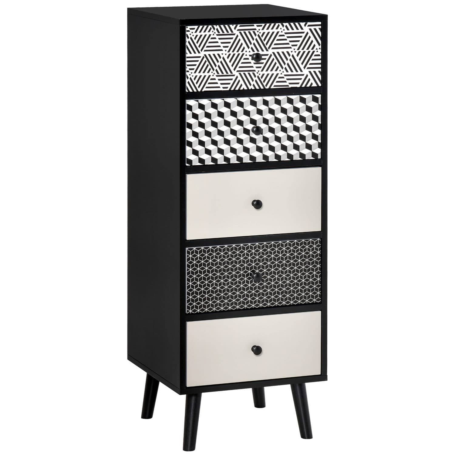Black & Grey 5-Drawer Chest for Effortless Organisation - Black Grey