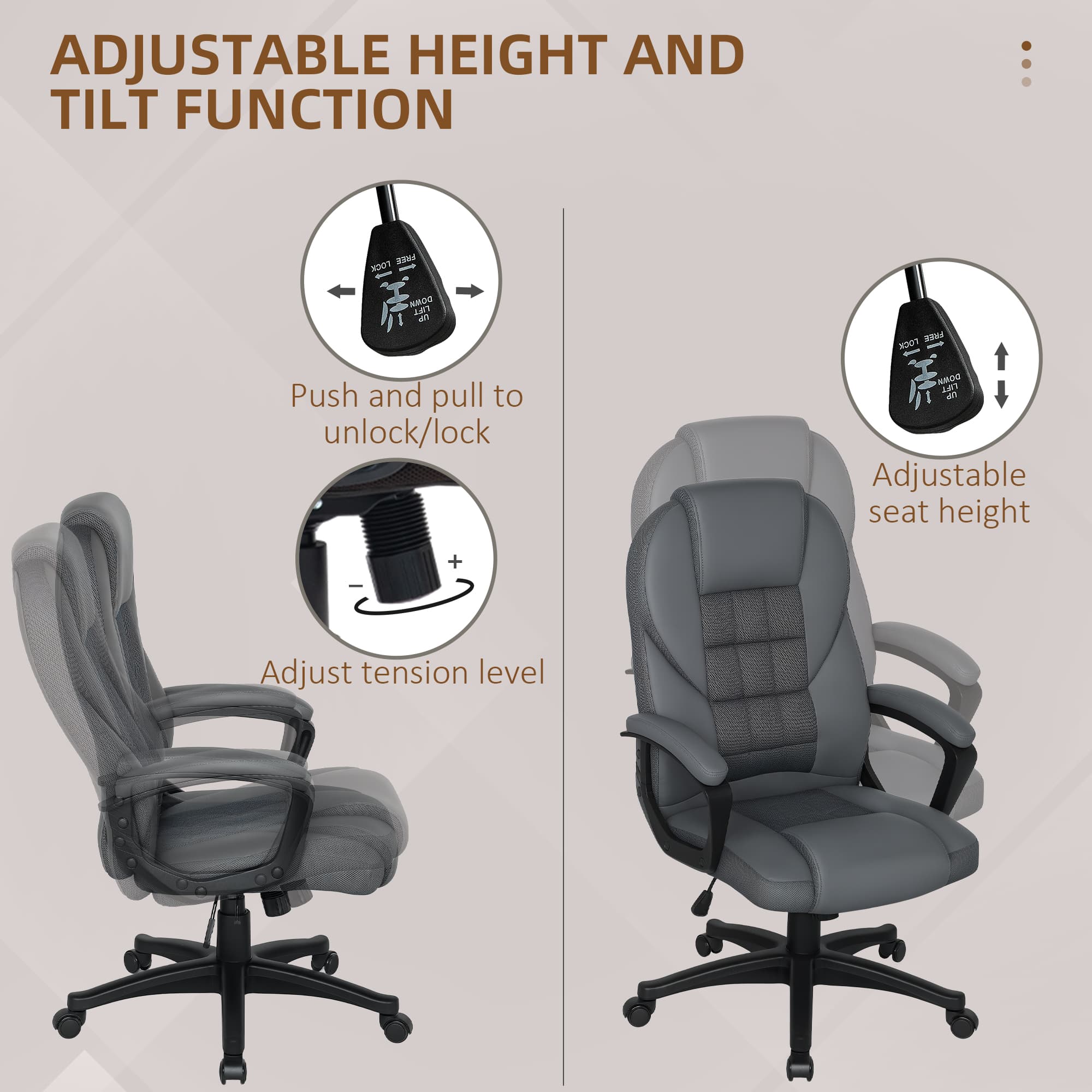 Grey High-Back Office Chair with Breathable Mesh Inserts - image 1