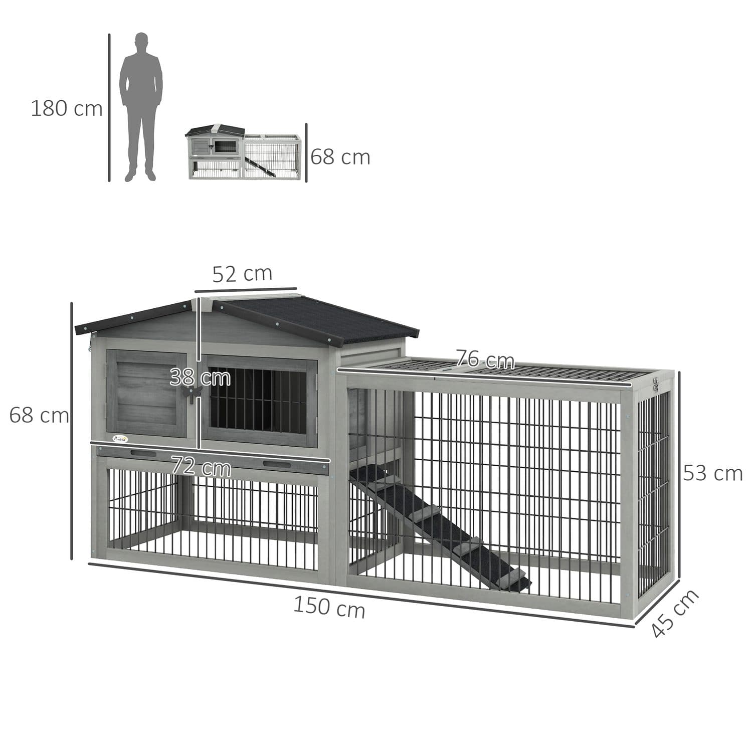 PawHut Wooden Rabbit Hutch with Outdoor Run - image 3