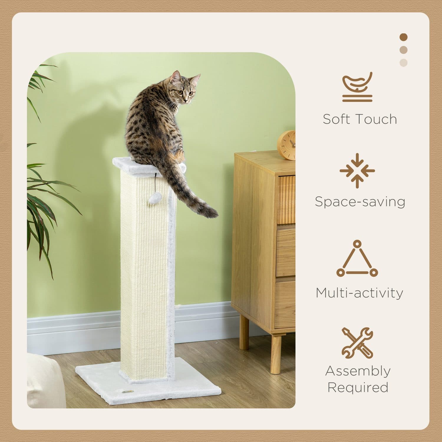 81cm Vertical Cat Scratching Post with Sisal Rope & Toy Ball - image 2