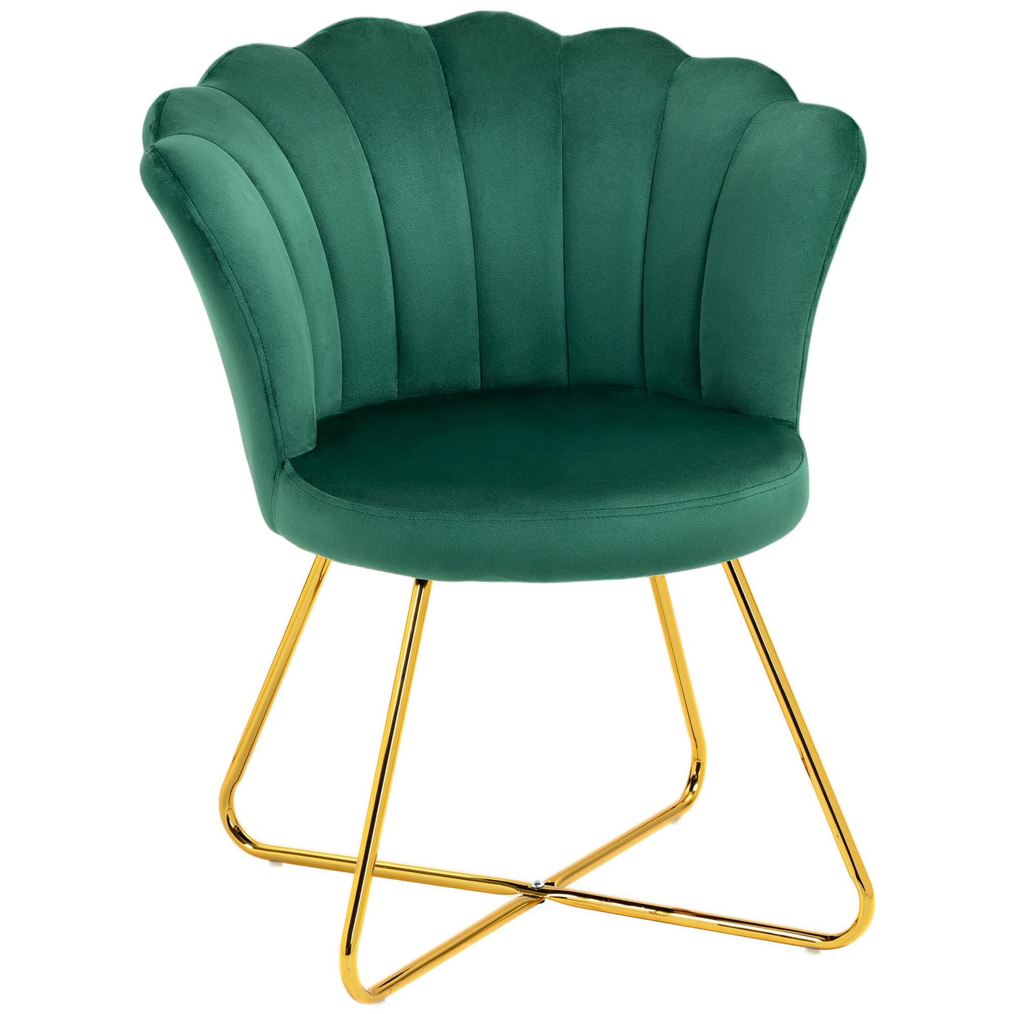 Green Velvet Scalloped Accent Chair with Gold Cross Base - Green