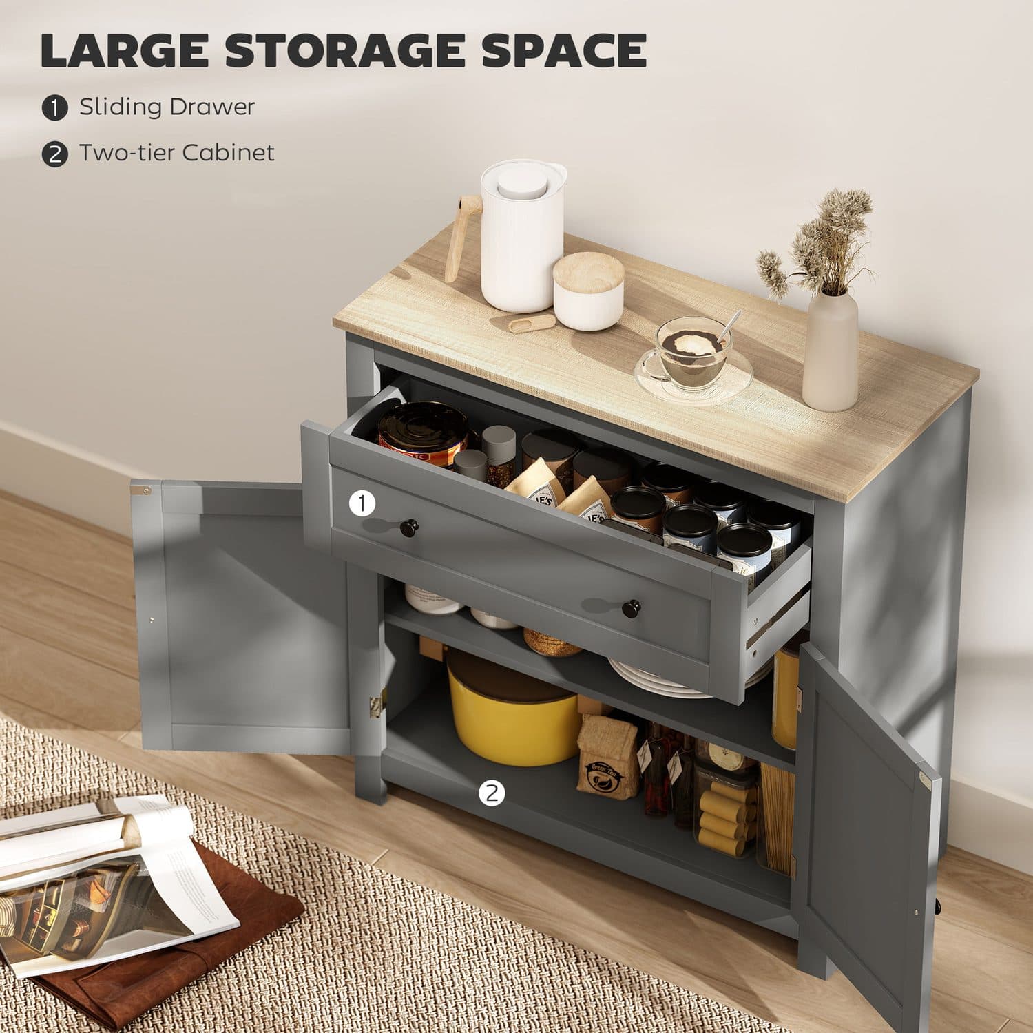 Modern Grey Sideboard with Oak Top - image 2