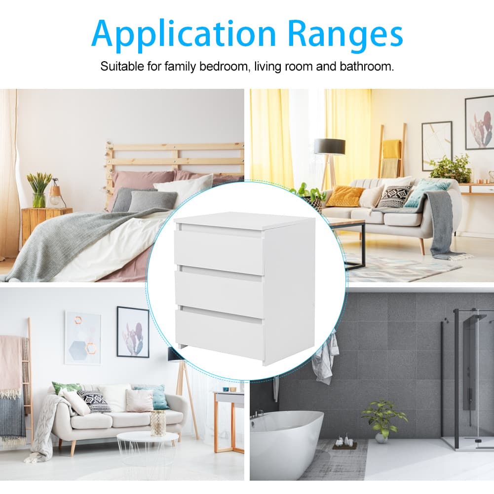 White Bedside Table with 3 Storage Drawers - image 6