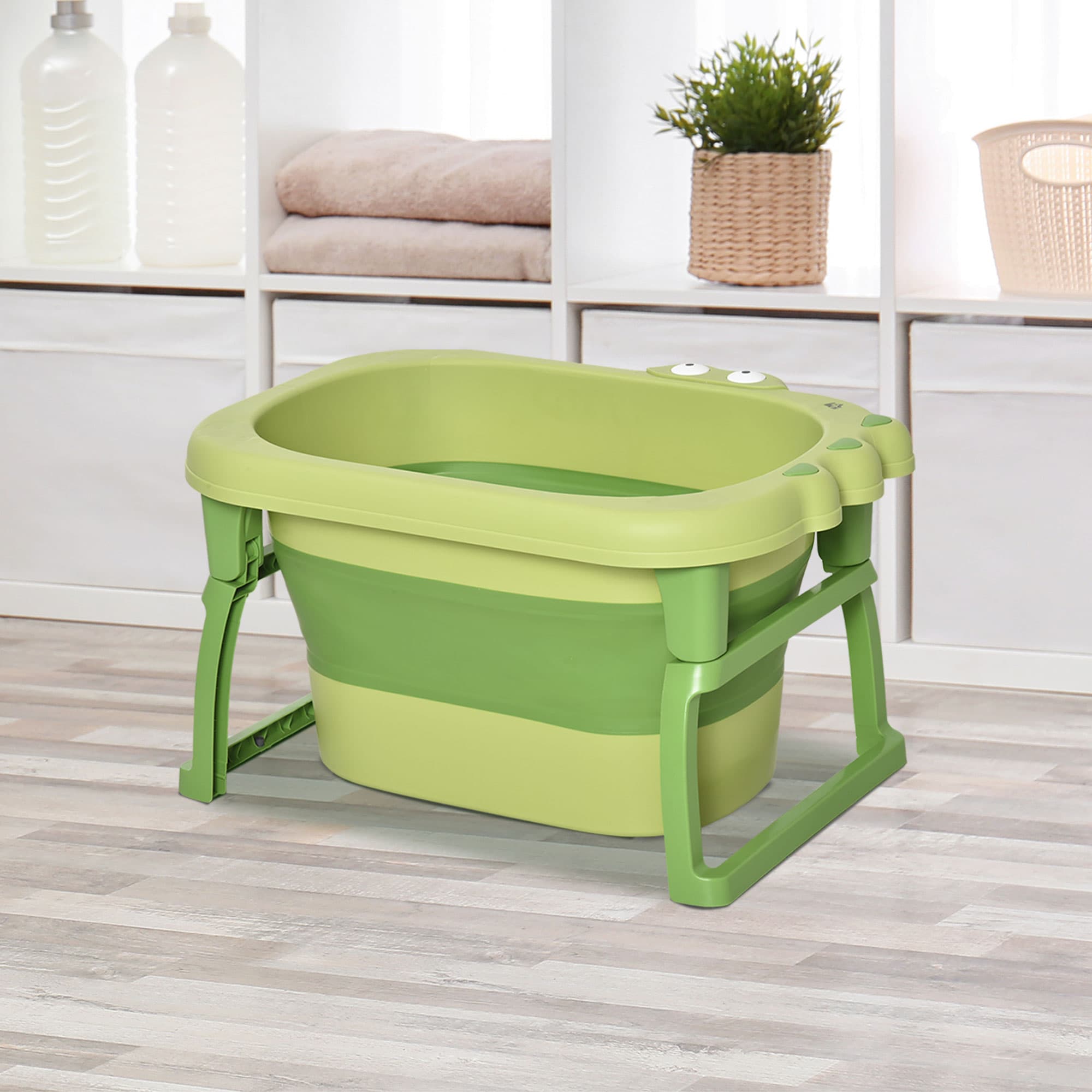 Foldable Green Baby Bathtub with Crocodile Detail - image 4