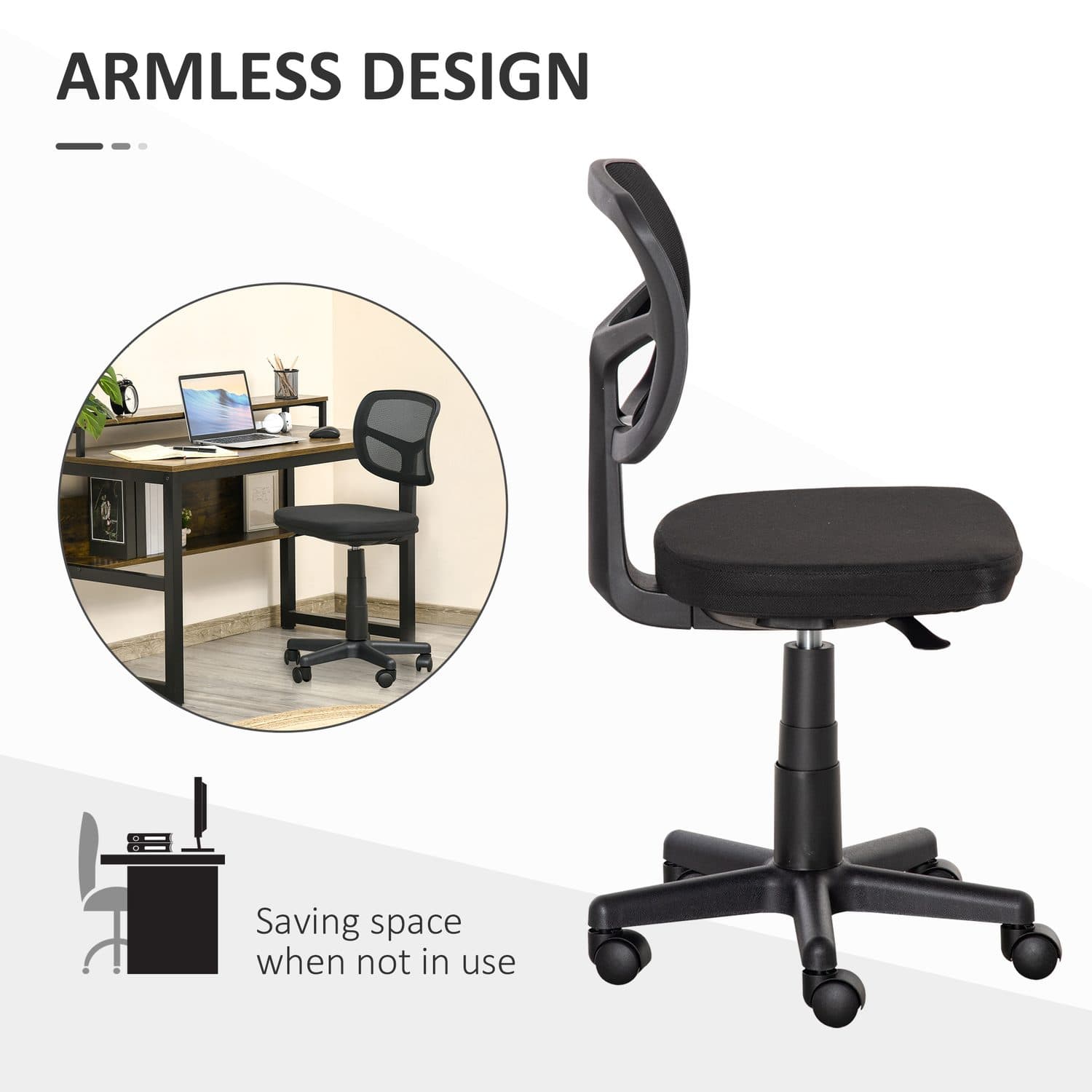 Compact Armless Mesh Office Chair With 360° Swivel - image 1