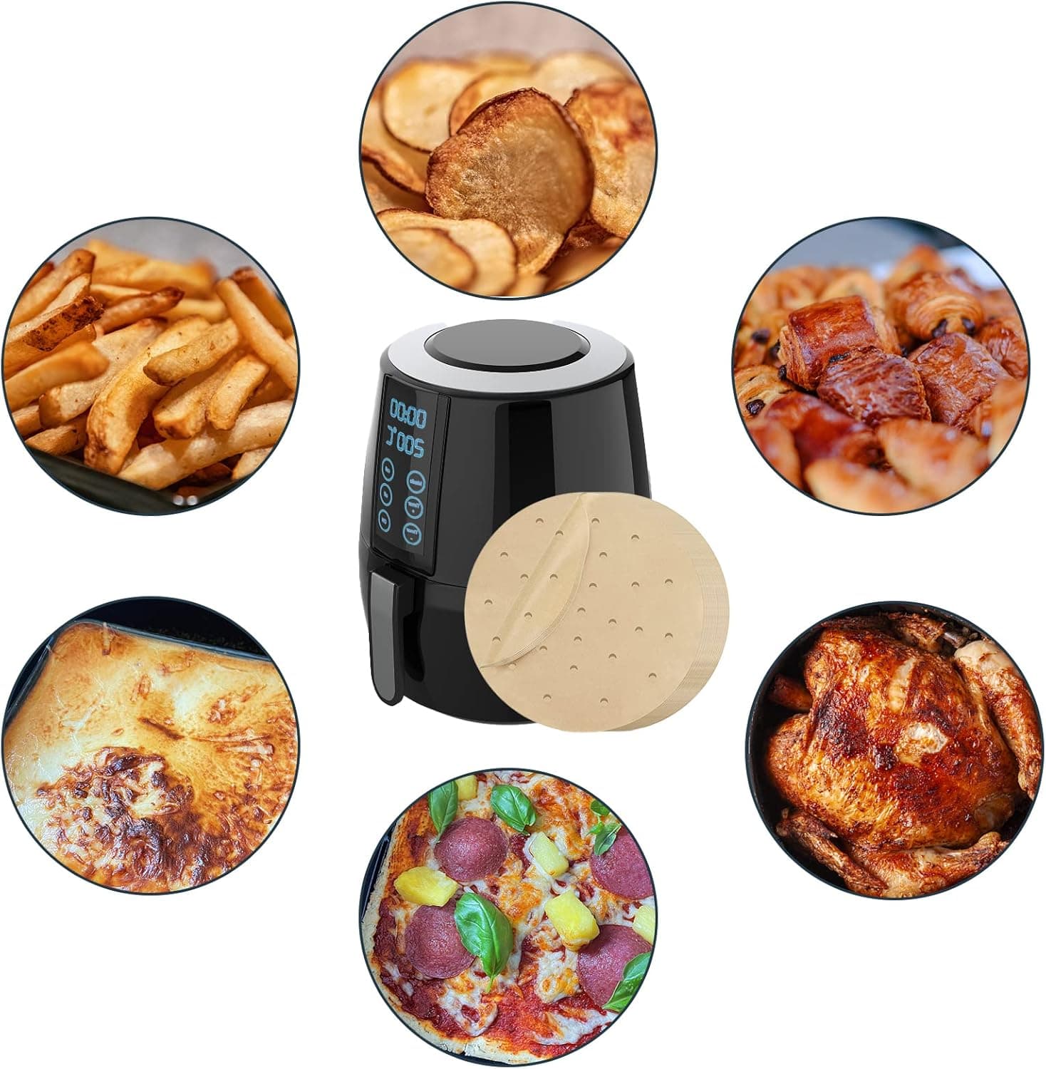 Perforated Air Fryer Liners — 100 Unbleached Parchment Rounds, 7in - image 2
