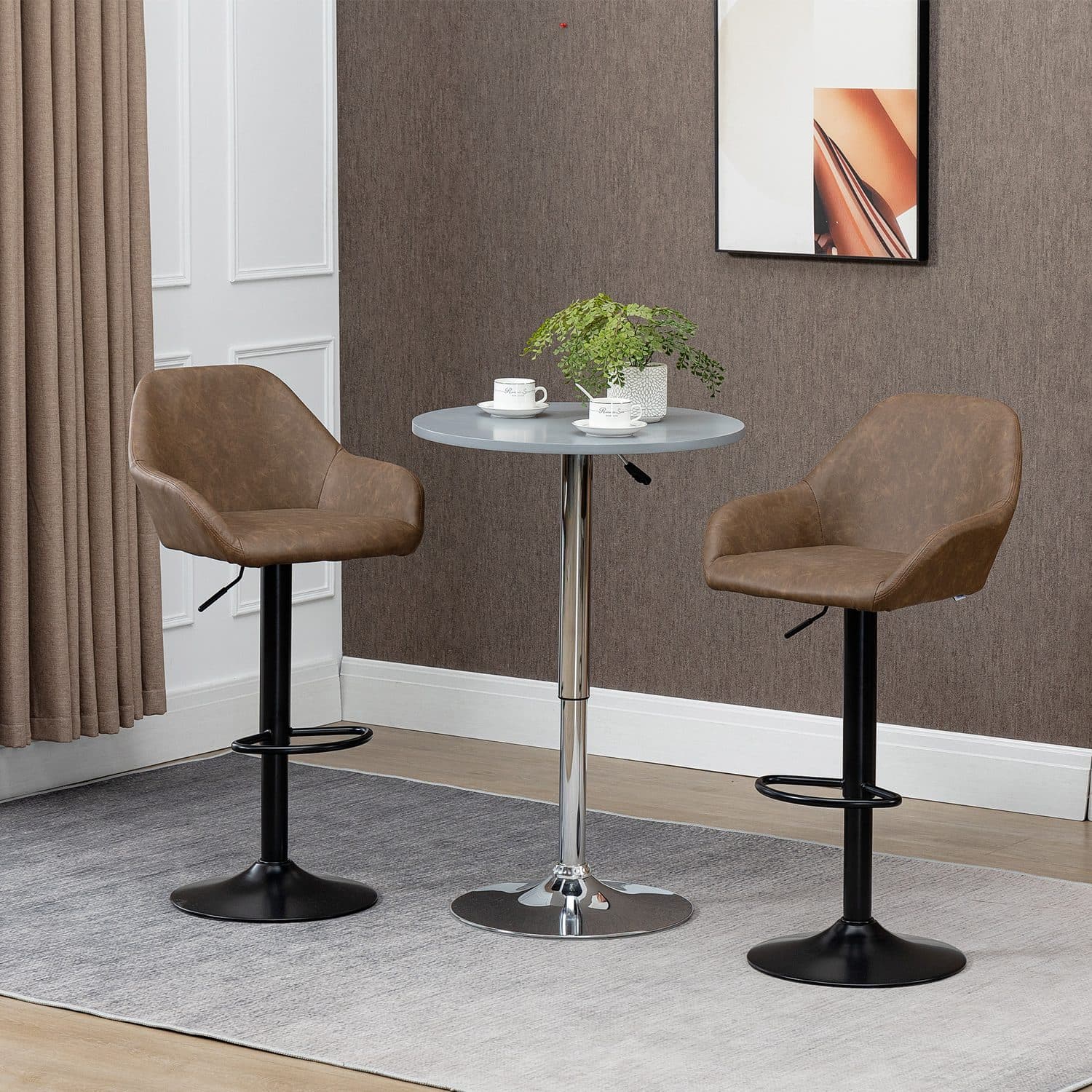 Dark Brown Swivel Bar Stools Set - image 3