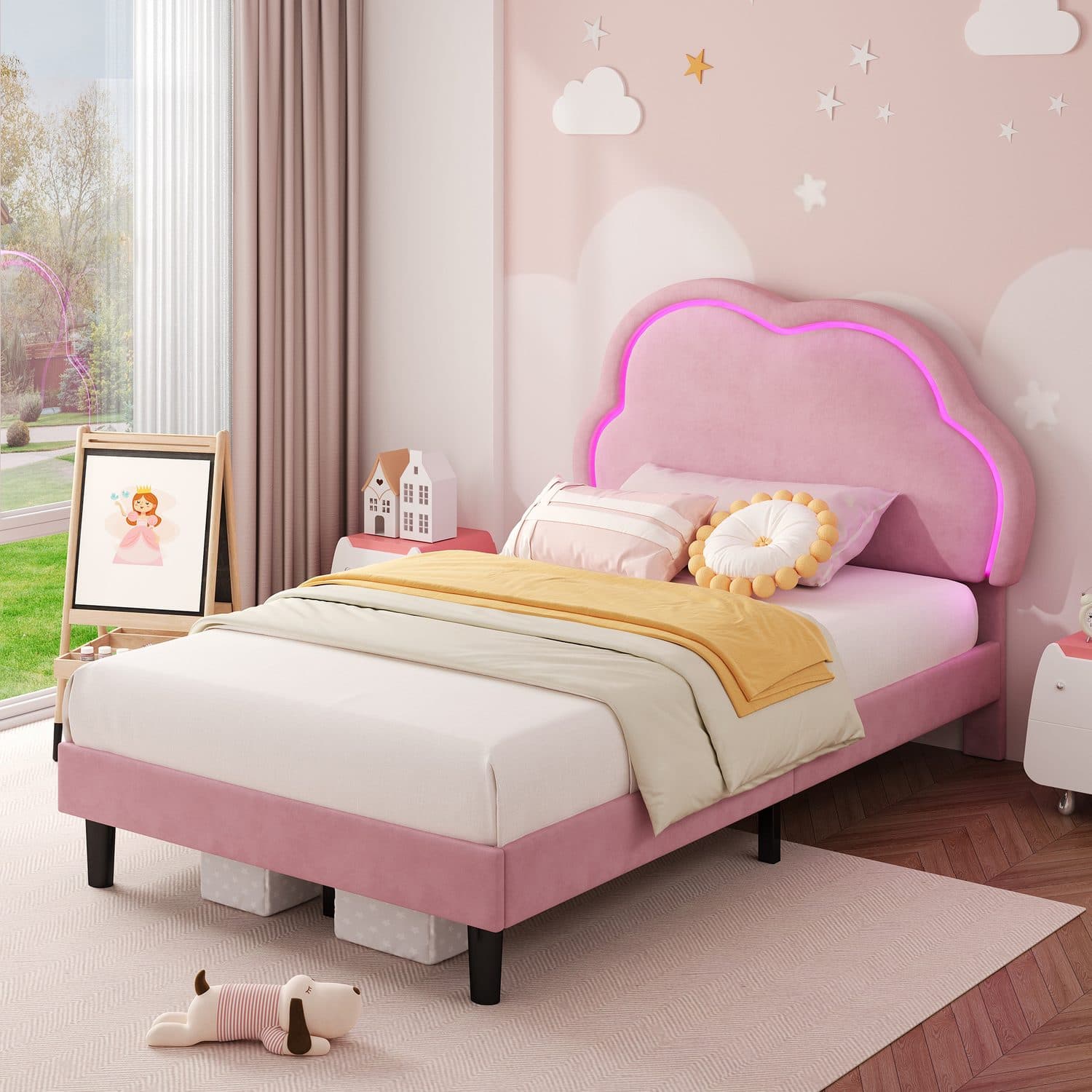 Pink Velvet LED Cloud Bed - image 2