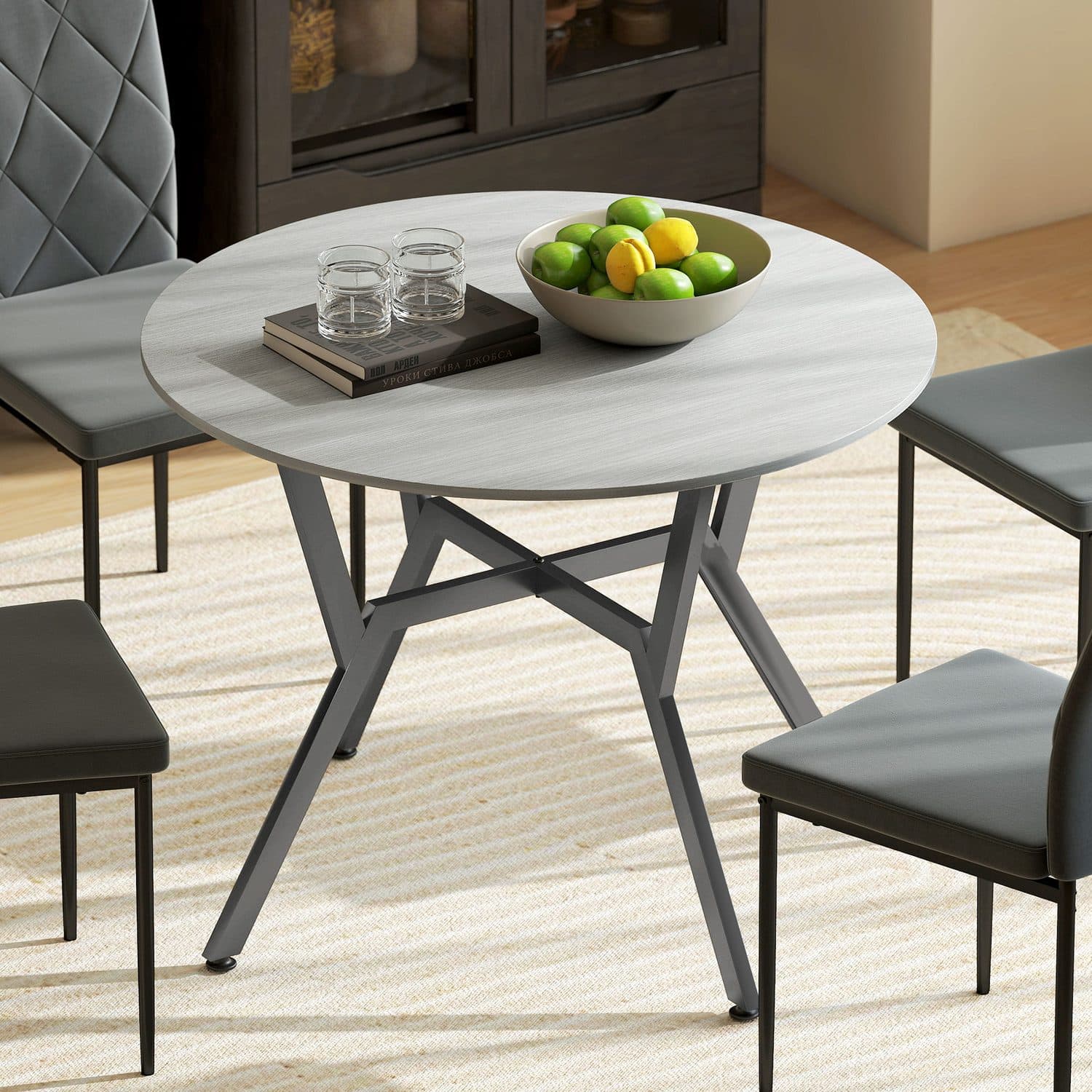 90cm Round Dining Table – Grey Top with Charcoal Metal Legs - image 2