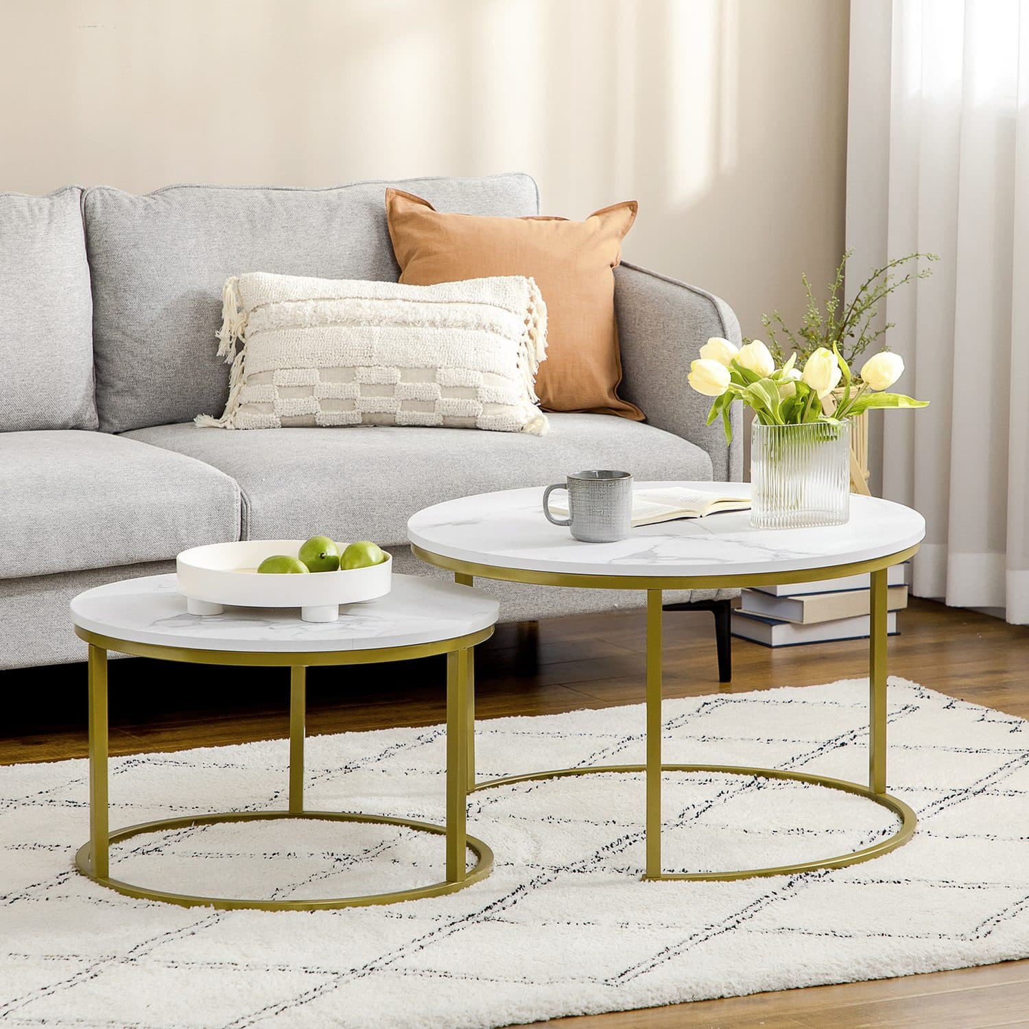 White & Gold Round Nesting Coffee Table Set - image 1