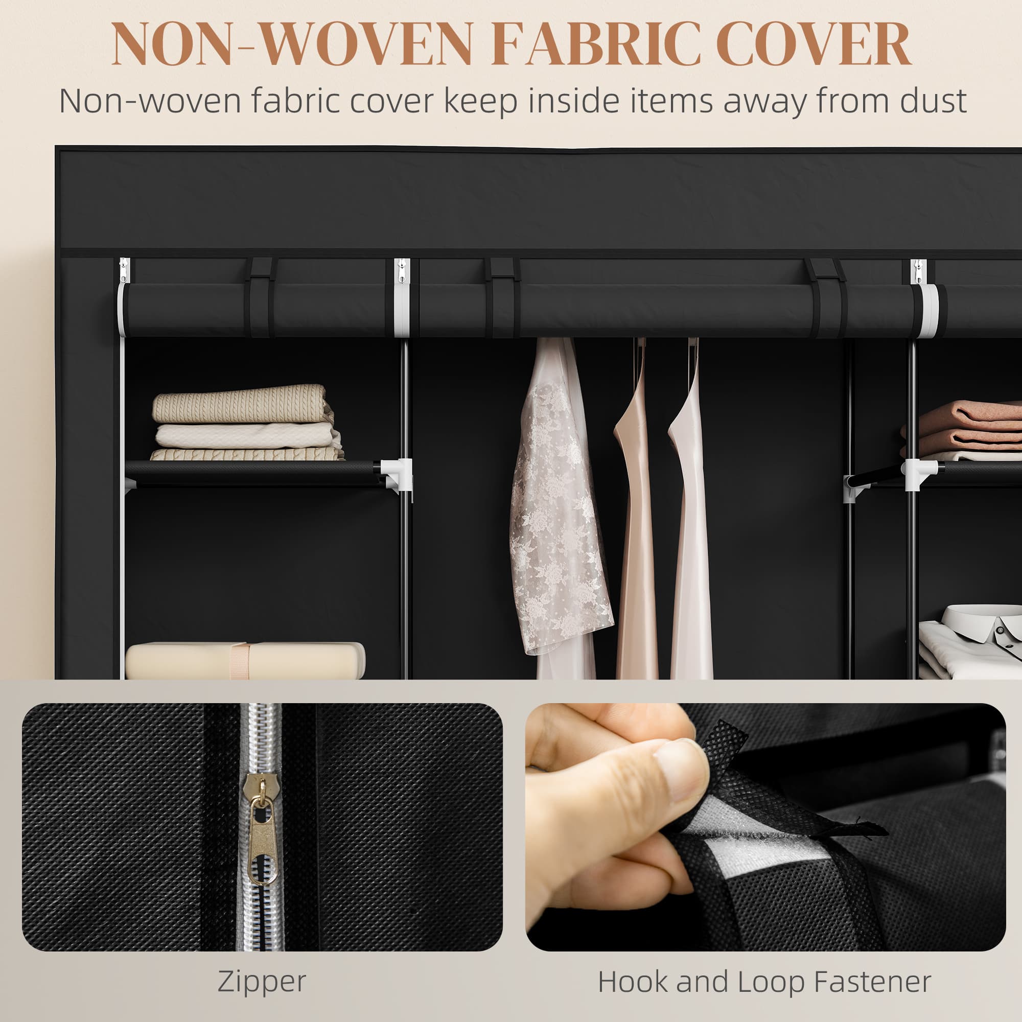Freestanding Black Fabric Wardrobe for Bedrooms Without Built-In Space - image 2