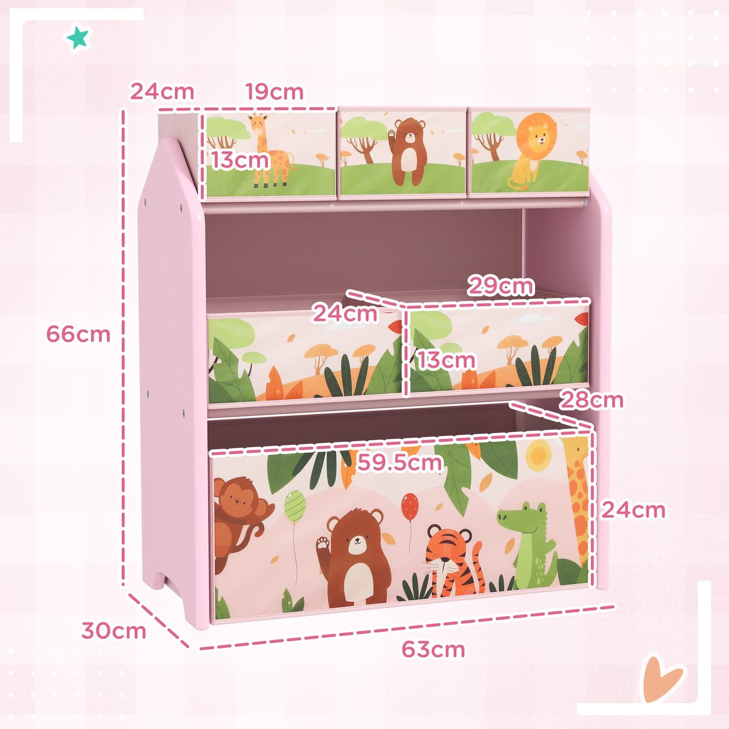 Pink Kids Toy Storage Unit with Six Removable Boxes - image 3