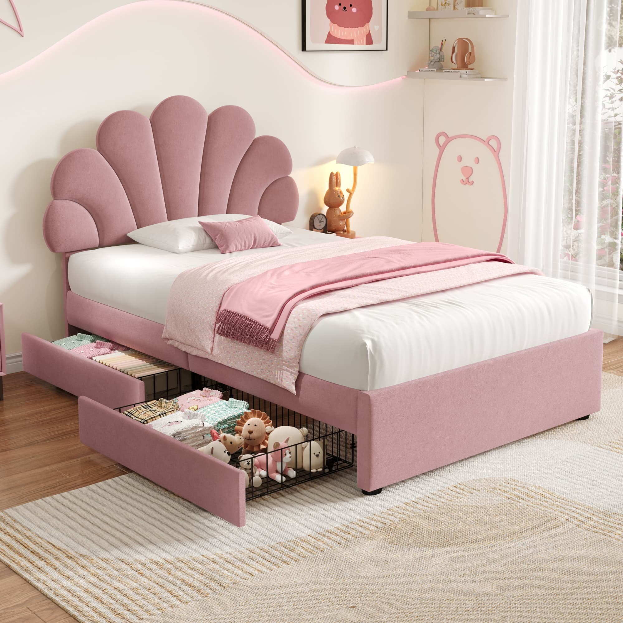 Pink Velvet Petal Storage Bed