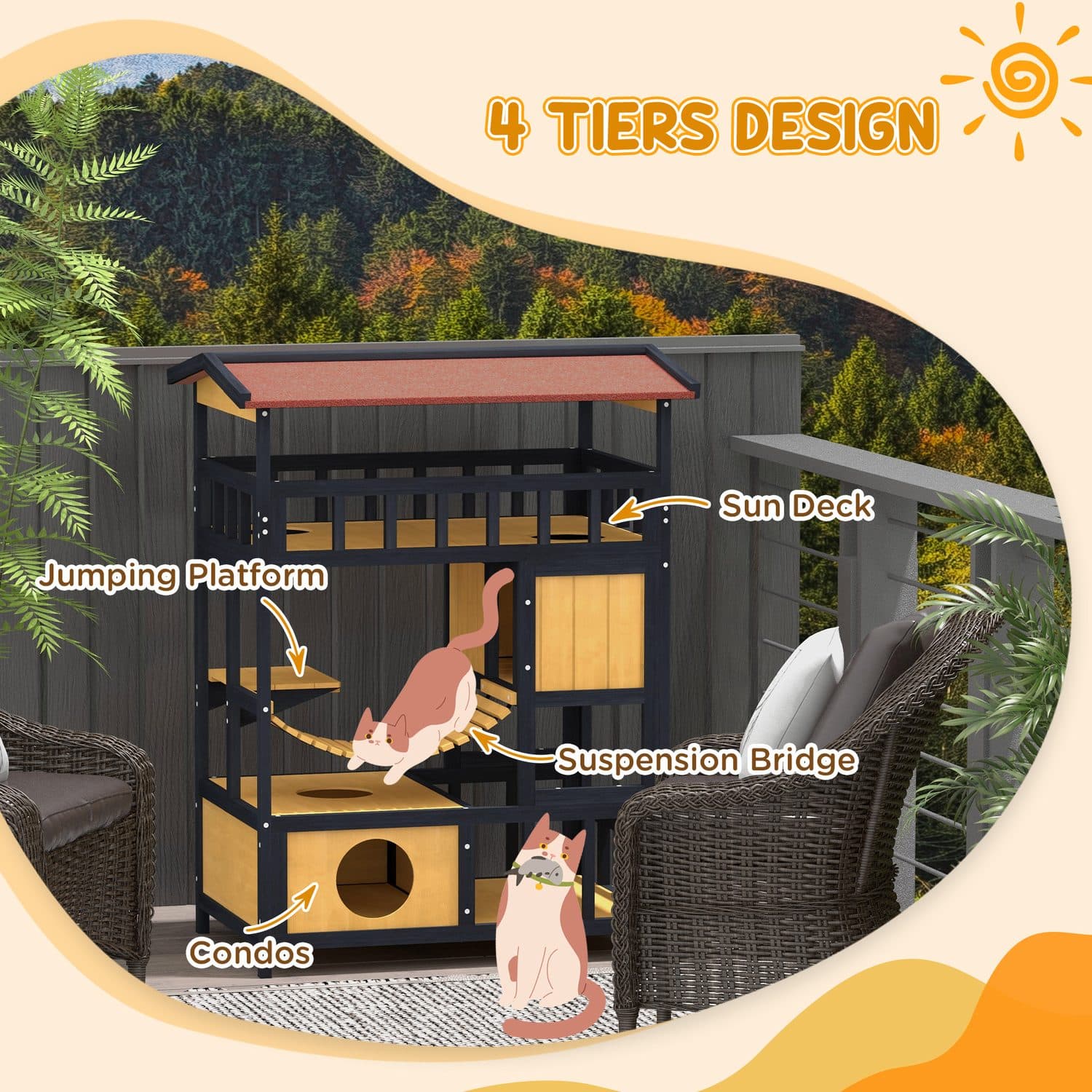 PawHut Four-Tier Wooden Outdoor Cat House - image 5