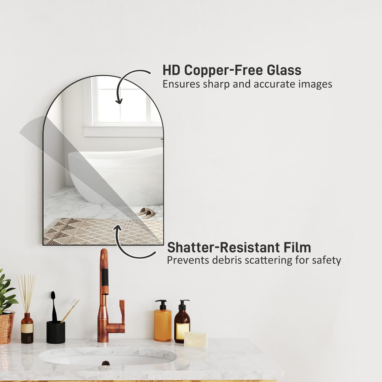 Arched Wall Mirror in Black Metal Frame, 50 x 70cm - image 1