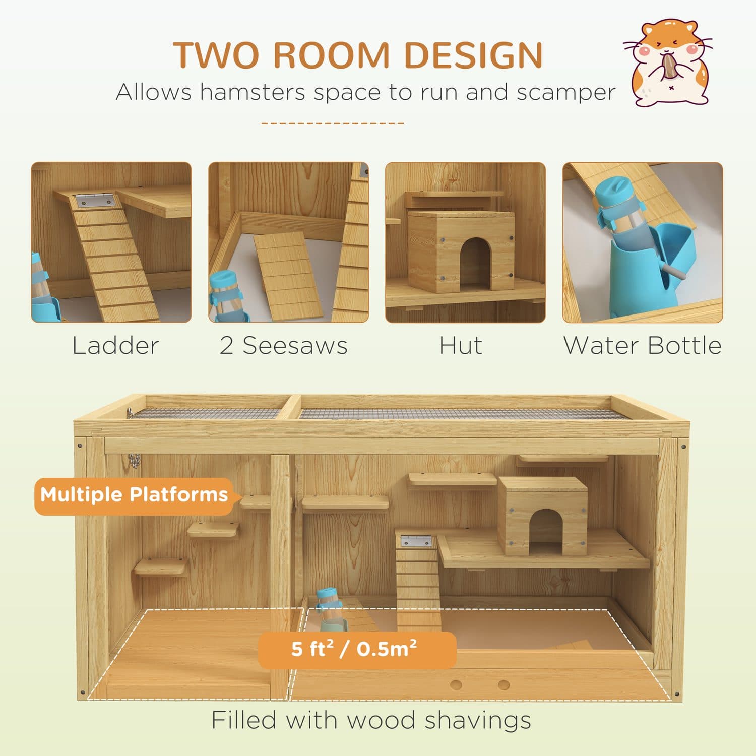 PawHut 2-Tier Hamster Cage with Water Bottle and Seesaws - image 3
