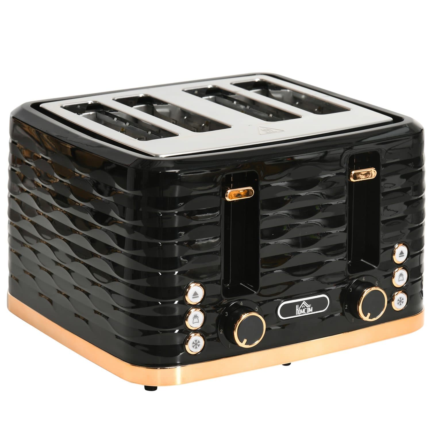 Black four-slice toaster with rippled kitchen style - Black