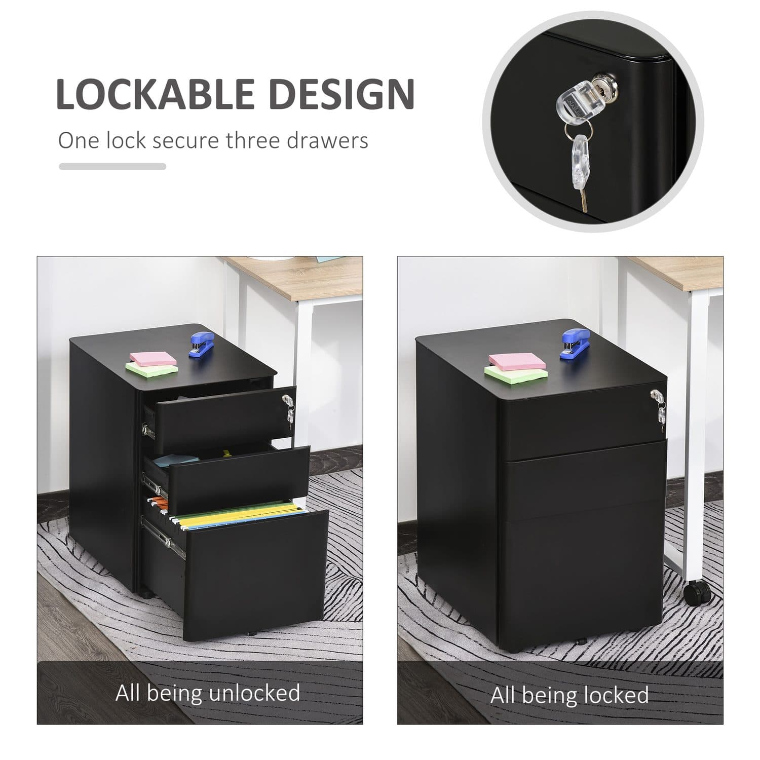 Secure Your Workspace with the Vinsetto 3-Drawer Filing Cabinet - image 5