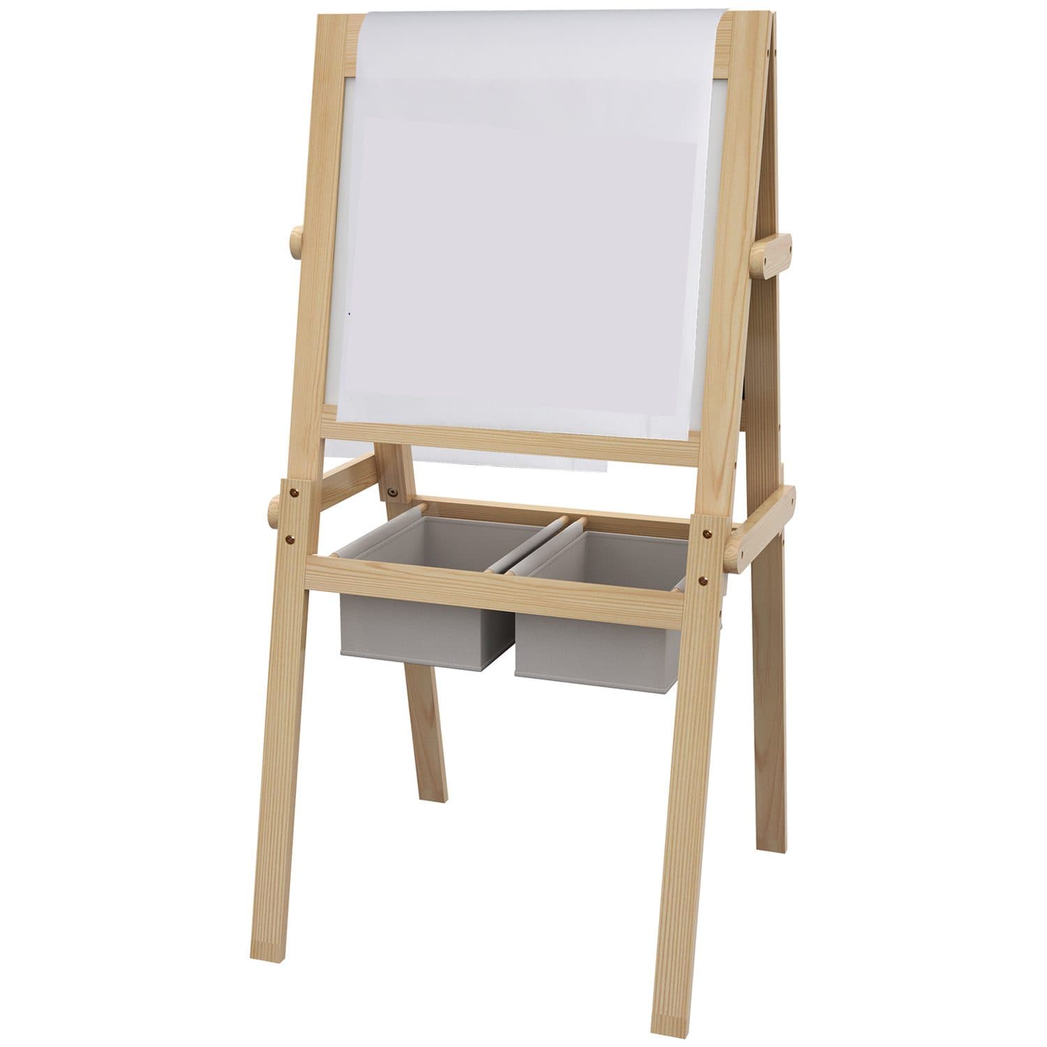 3-in-1 Natural Wood Kids Easel With Whiteboard and Storage Bins