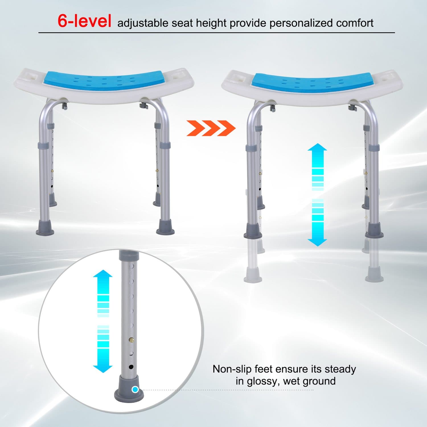 Adjustable Height Shower Stool with Blue Cushioned Seat - image 5